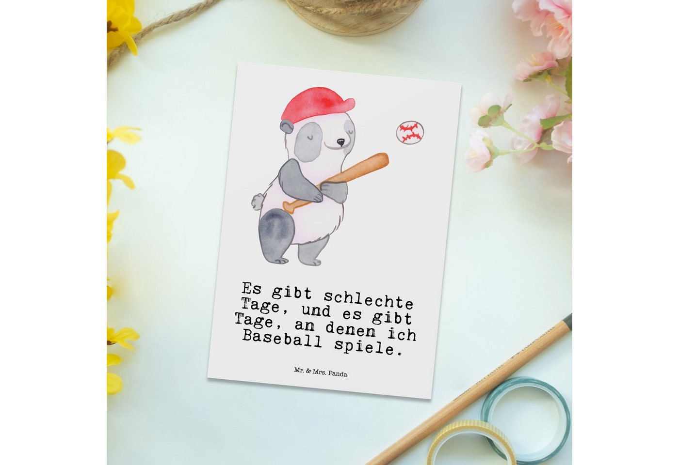 Thumbnail - Mr. & Mrs. Panda Postkarte Panda Baseball spielen - Weiß - Geschenk, Ballsport, Baseballplatz, G, Witzige Sprüche