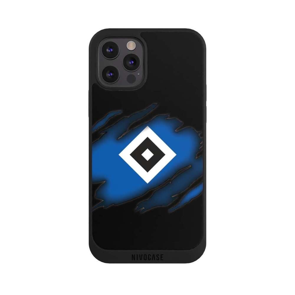 NIVOCASE Handyhülle Hamburger SV HSV Offizielles Lizenzprodukt HSV Scratch, Apple iPhone 12 Pro Handyhülle Hülle NIVOpure Case Schwarz