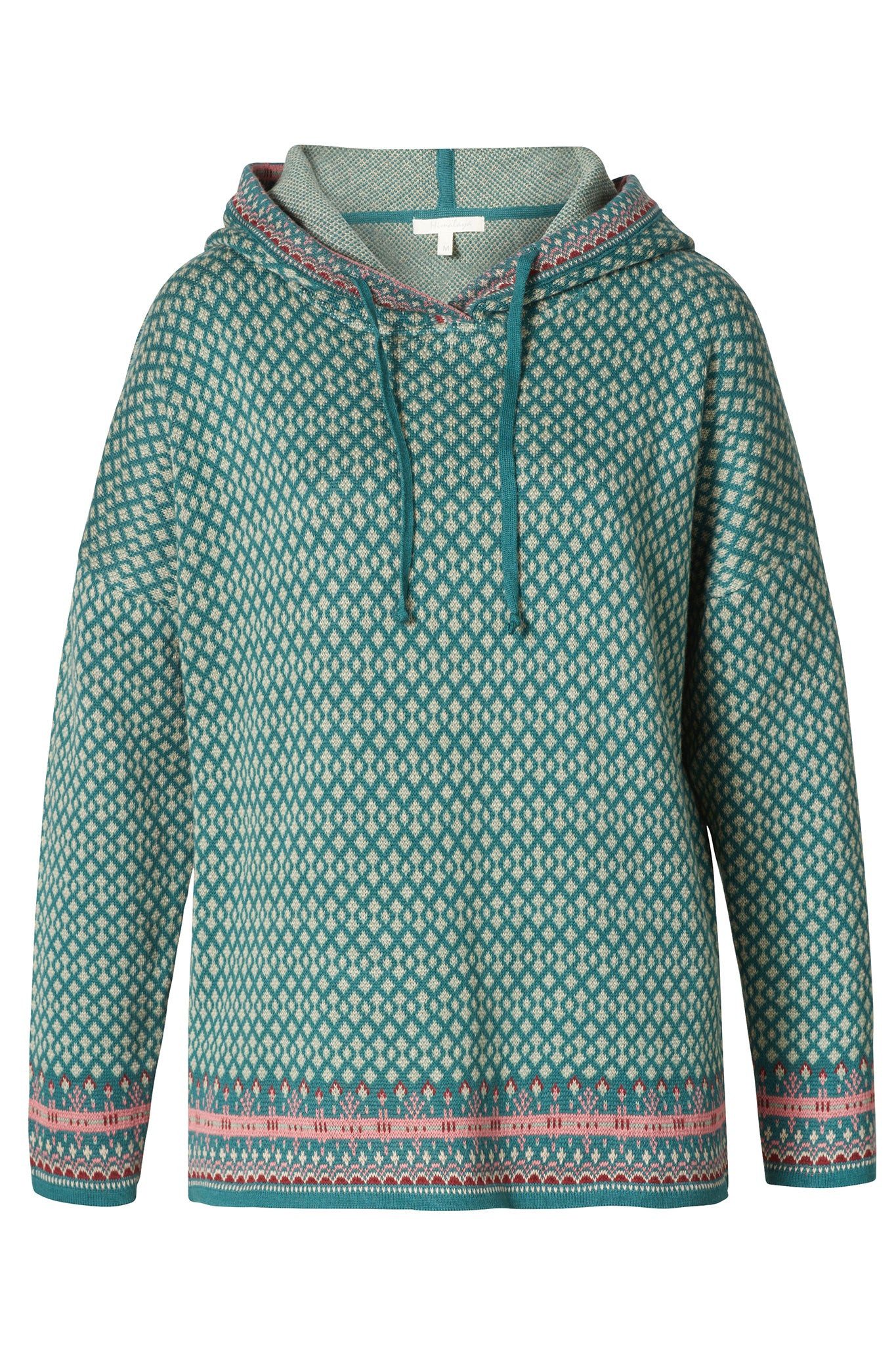 Kapuzenpullover Pullover Damen mit elegantem Jacquardmuster aus reiner Bio-Baumwolle