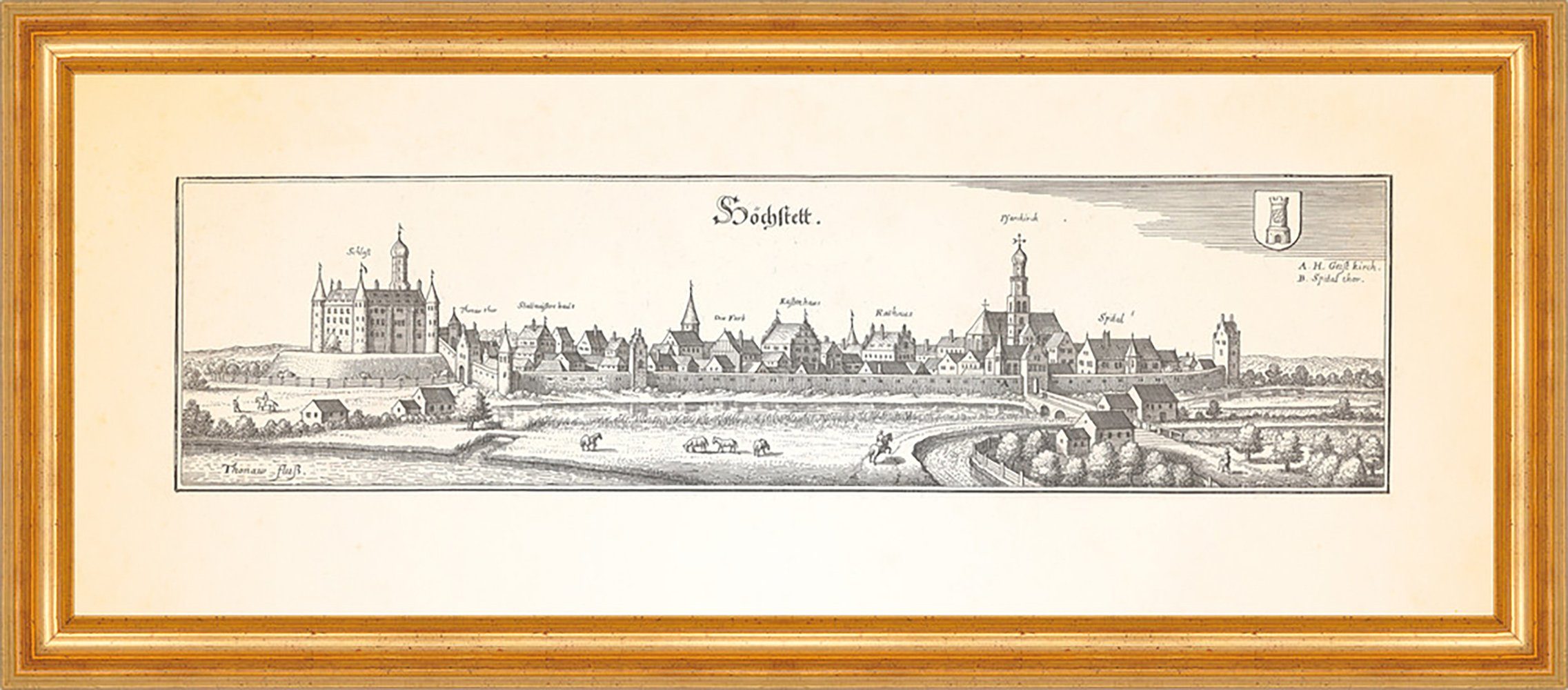 Kunstdruck Höchstedt Höchstädt Donau Schloss Stallmeister Kupferstich Merian 0317