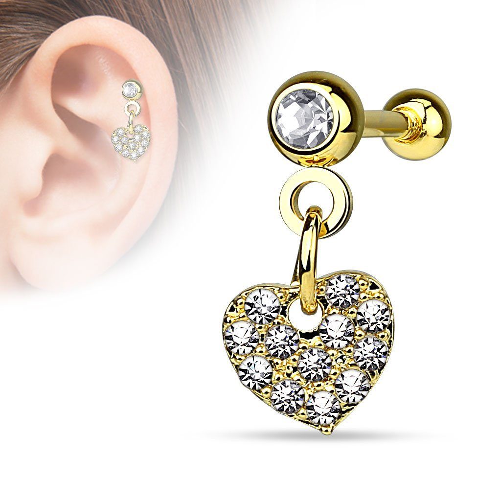 Taffstyle Piercing-Set Tragus Helix Kristall Kugel Herz-Anhänger, Ohr Carti günstig online kaufen