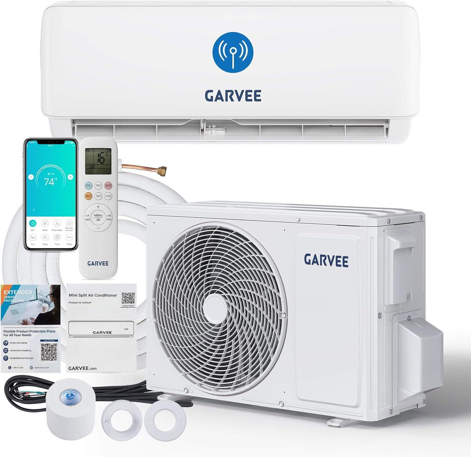 GarveeMore Split-Klimagerät für Kühlung und Heizung, 24000 BTU,WLAN & App Klimagerät, Wandklimagerät,Sleep-Modus,Energieeinsparung,Invertermotor,Wärmepumpe