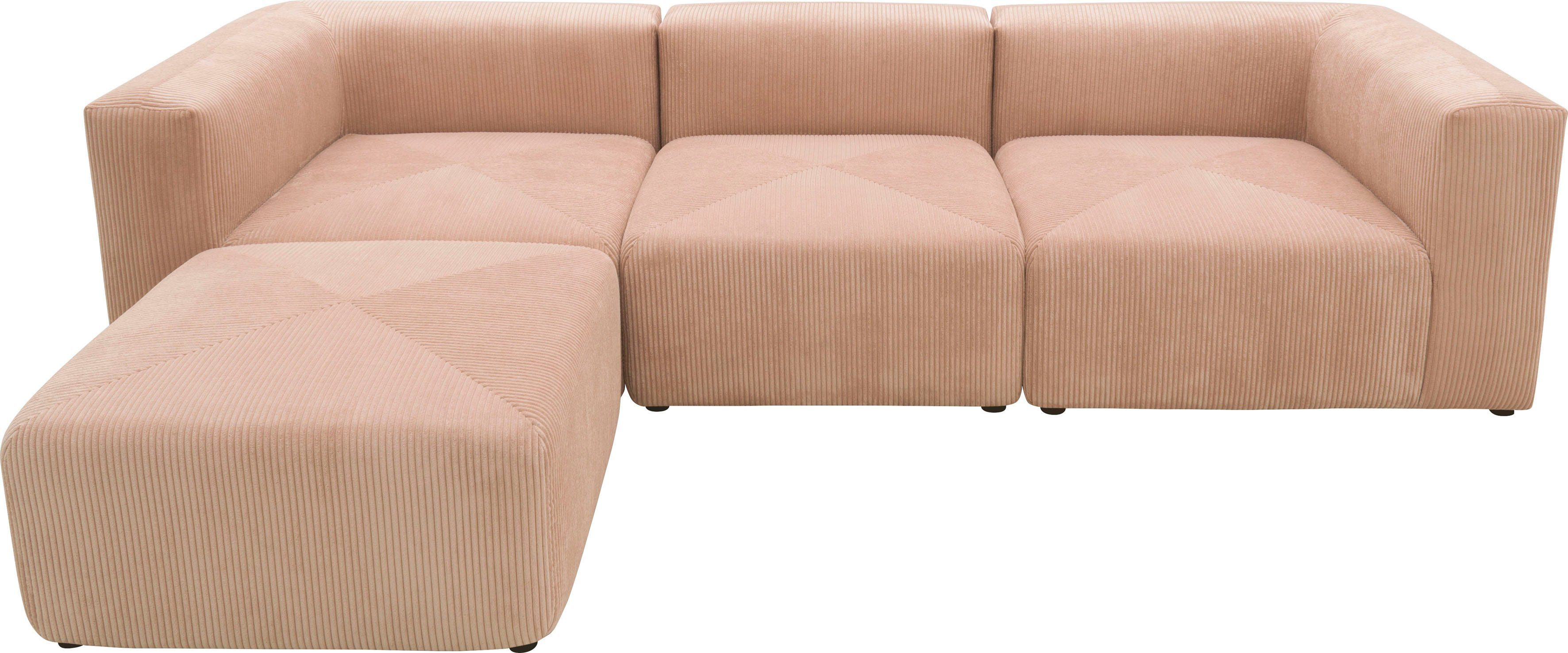 RAUM.ID Ecksofa Gerrid, Eck- aus Modulsofa, Cord-Bezug, + Hocker und bestehend Mittelelement rose