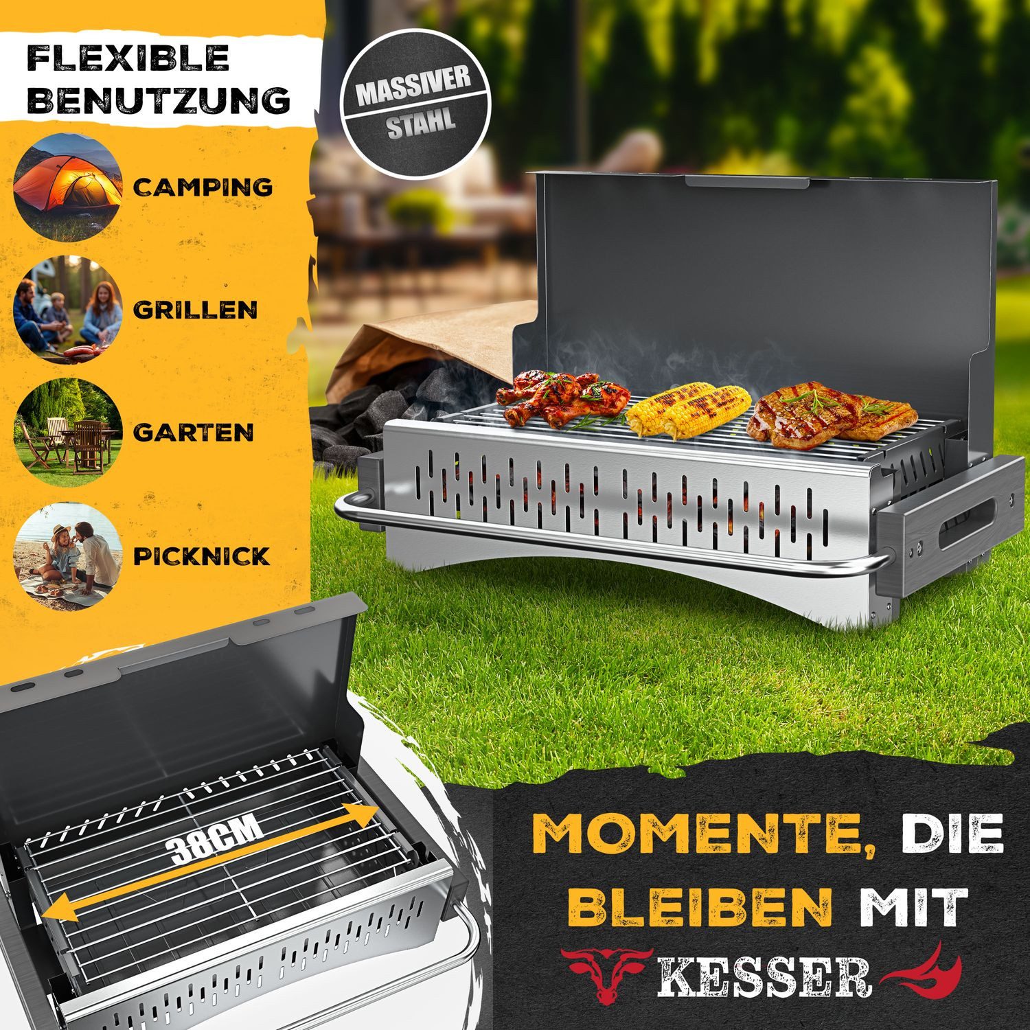 KESSER Holzkohlegrill tragbarer Campinggrill aus pulverbeschichtetem Stahl, Tischgrill Outdoor BBQ ideal für Camping, Picknick & Angeln
