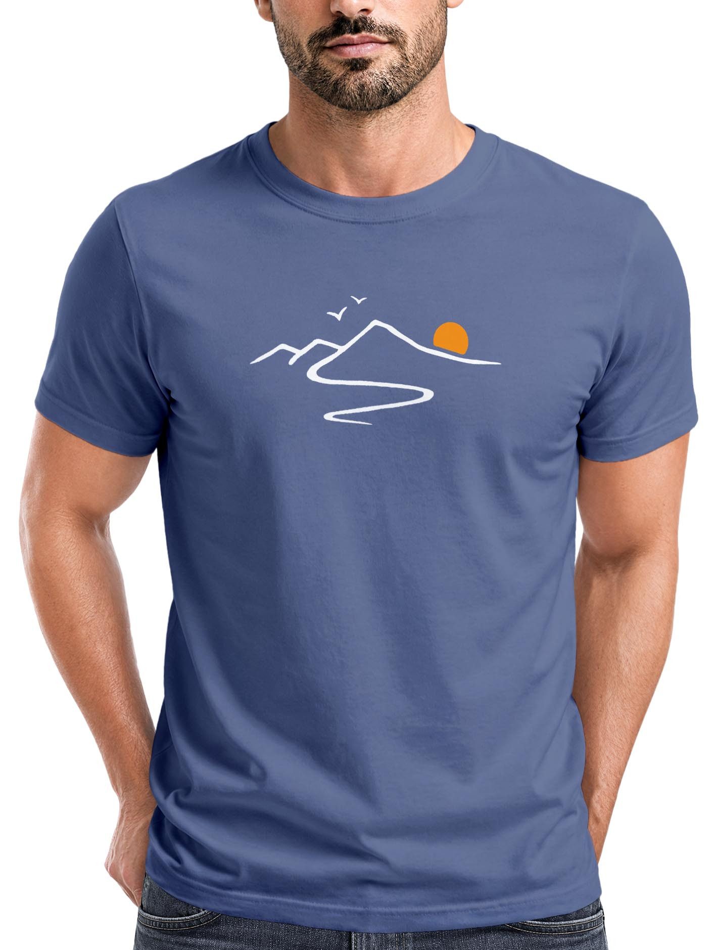 Neverless Print-Shirt Herren T-Shirt Frontprint minimalistische Berg-Grafik Outdoor Fashion mit Print
