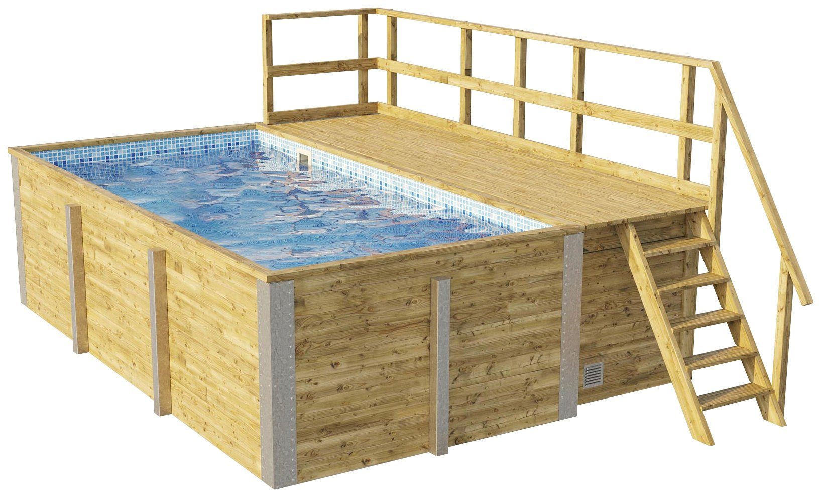 weka Rechteckpool 595 Gr. 1 mit Sonnendeck und Technikraum (Set, 10-tlg), BxLxH: 309x416x116 cm