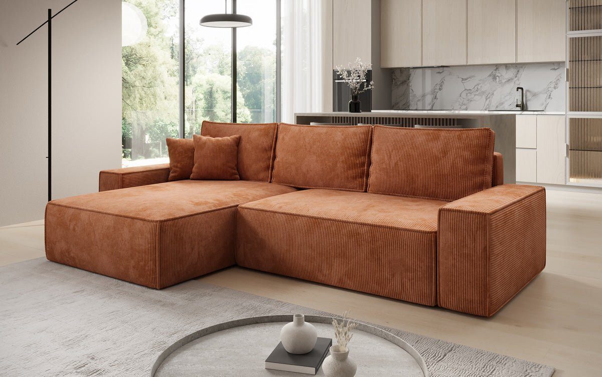 Luxusbetten24 Schlafsofa Designer Sofa Lunaro in Cord, mit Stauraum und Schlaffunktion