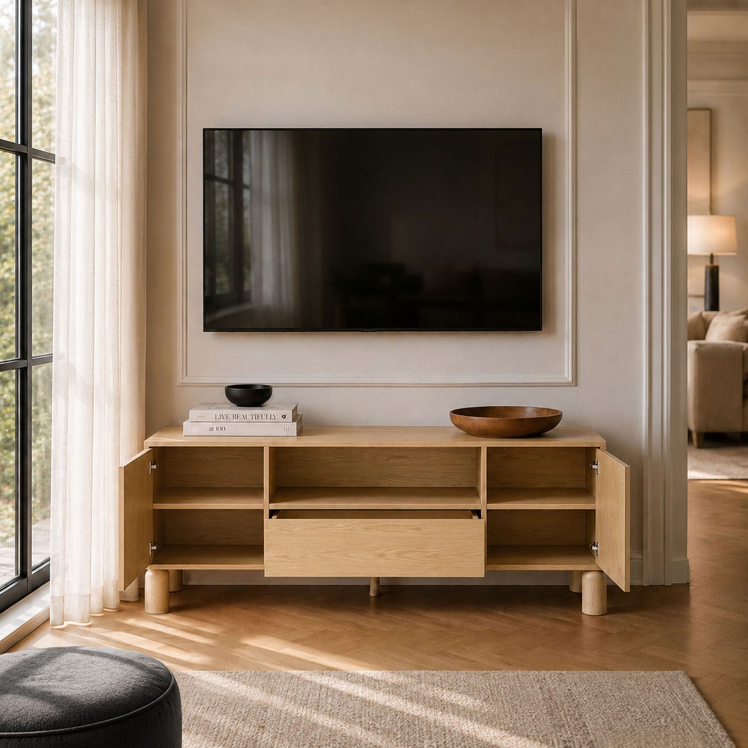 Lookway TV-Schrank LINDEN mit offenem Regal und Schublade Breite: 160 cm