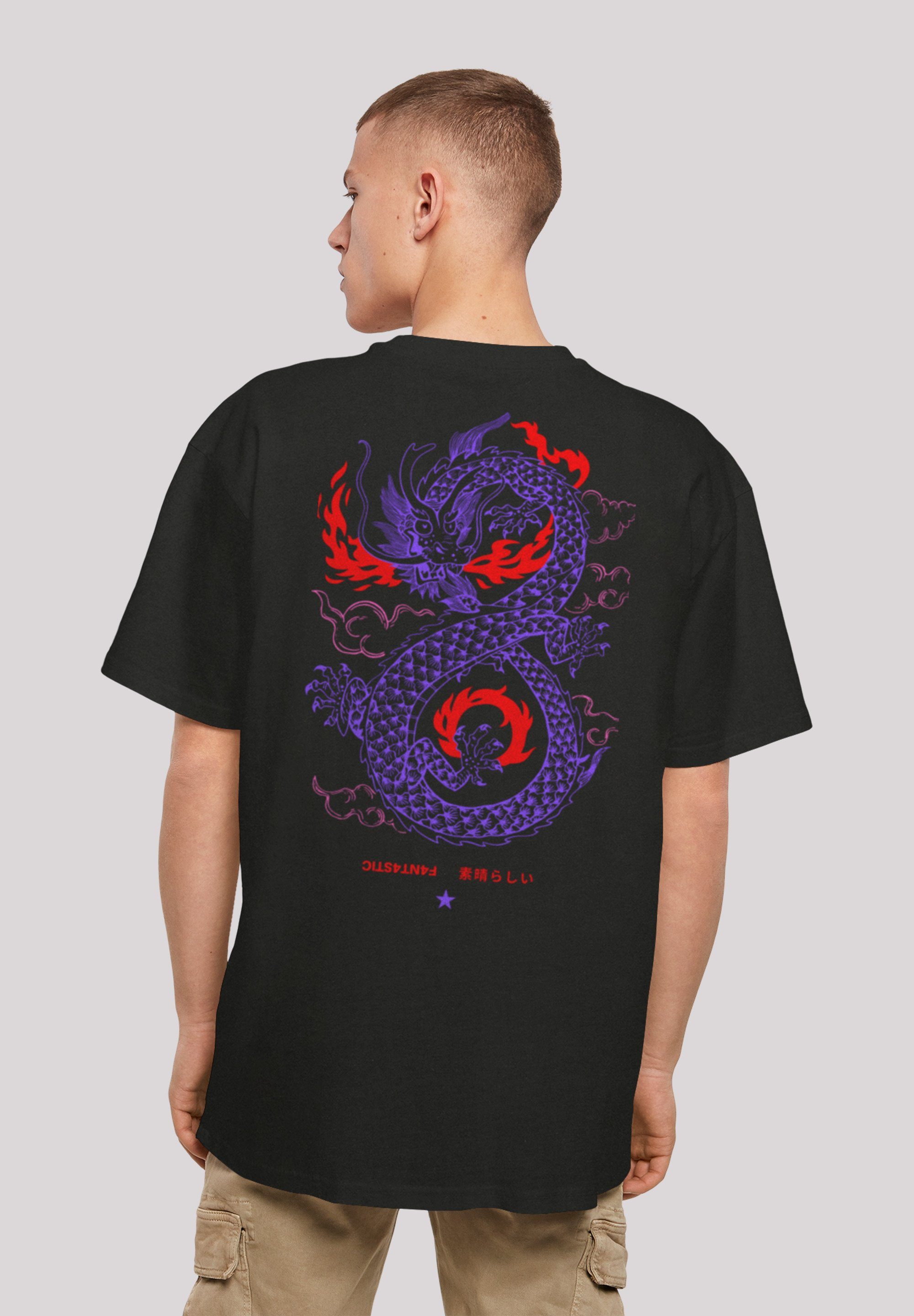 Print T-Shirt Japan F4NT4STIC Feuer schwarz Drache