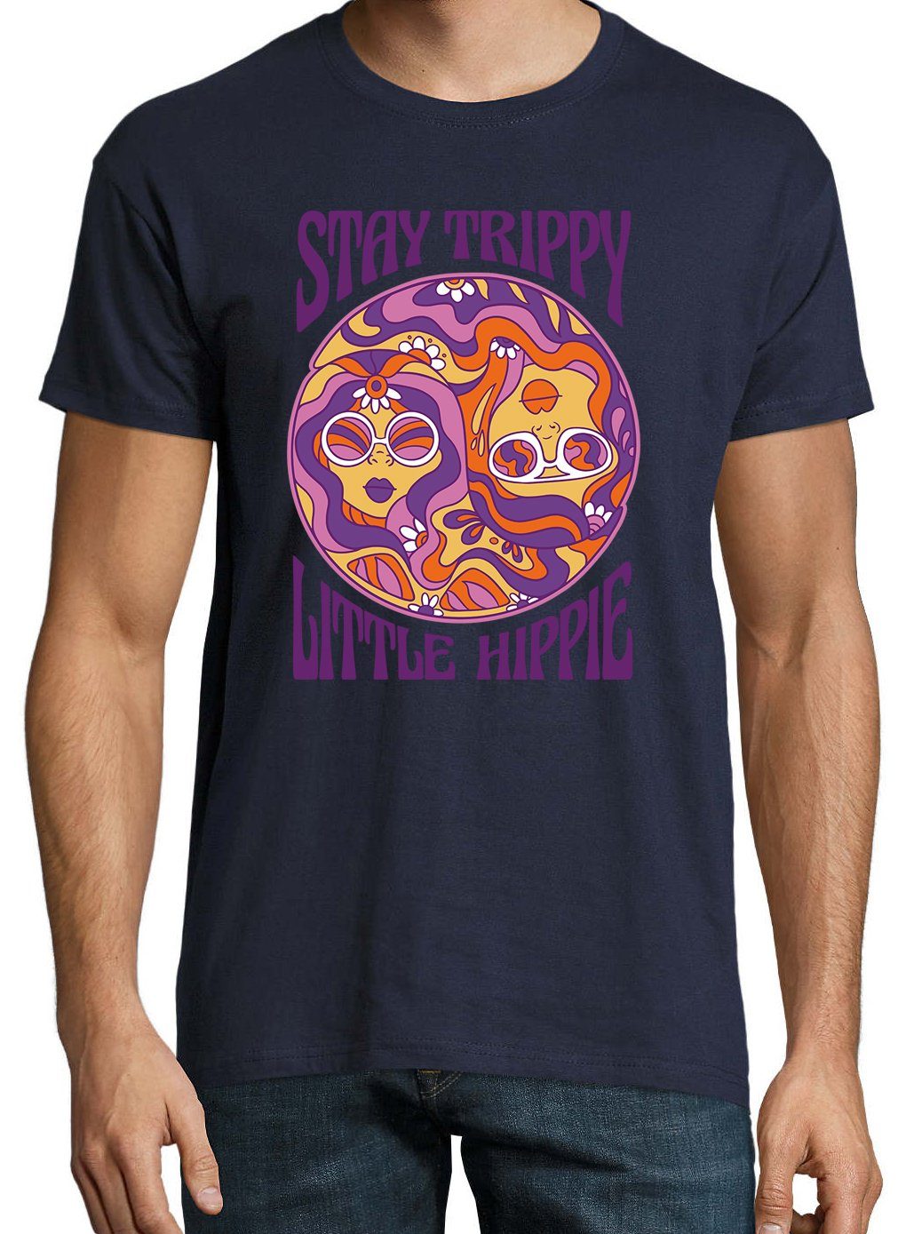 Youth Designz T-Shirt mit Trippy Herren Frontprint Shirt Little trendigem Hippie Navyblau Stay