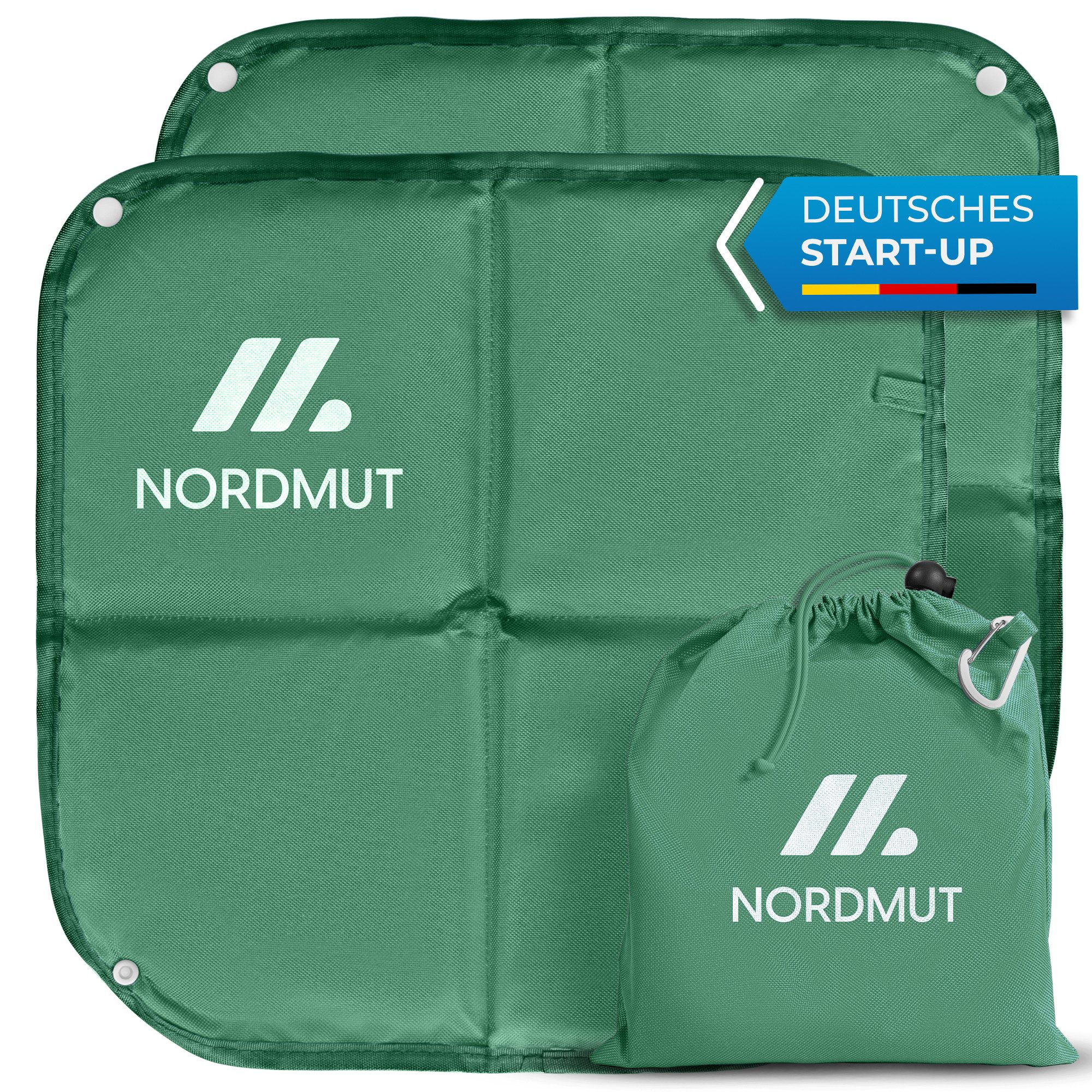 Nordmut Thermositzkissen Outdoor Camping & Wandern, faltbar wasserdichtes Sitzkissen für Reisen, Spar-Set, 2-tlg., Nordmut Nallo + Alu Karabiner + Transportbeutel, isolierend warmer Sitz, mit Karabiner, Stadion, Picknick, Pearl-Cotton