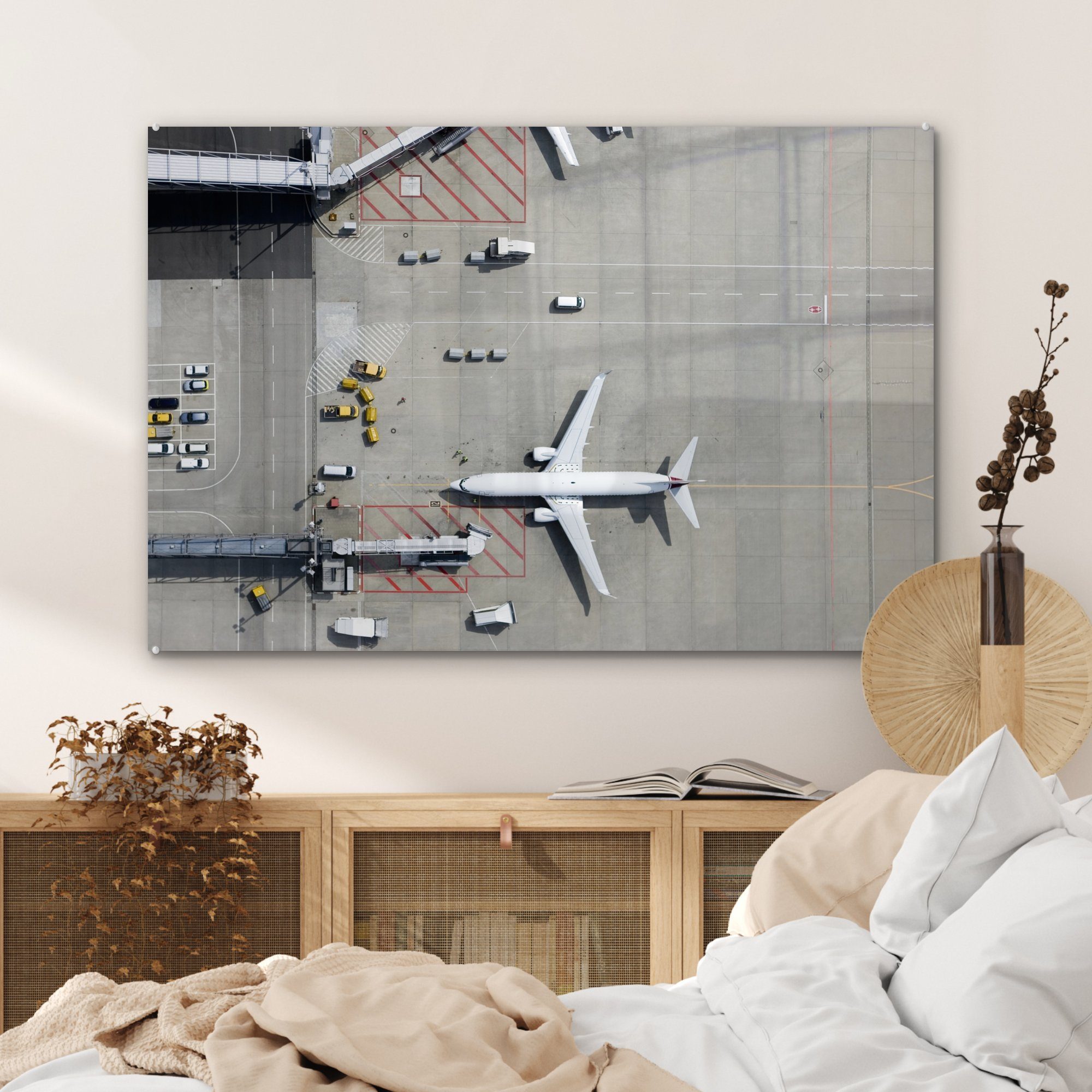 Flugzeug Schlafzimmer auf Wohnzimmer & MuchoWow Acrylglasbild Flughafen., Acrylglasbilder dem ein (1 Draufsicht St), auf