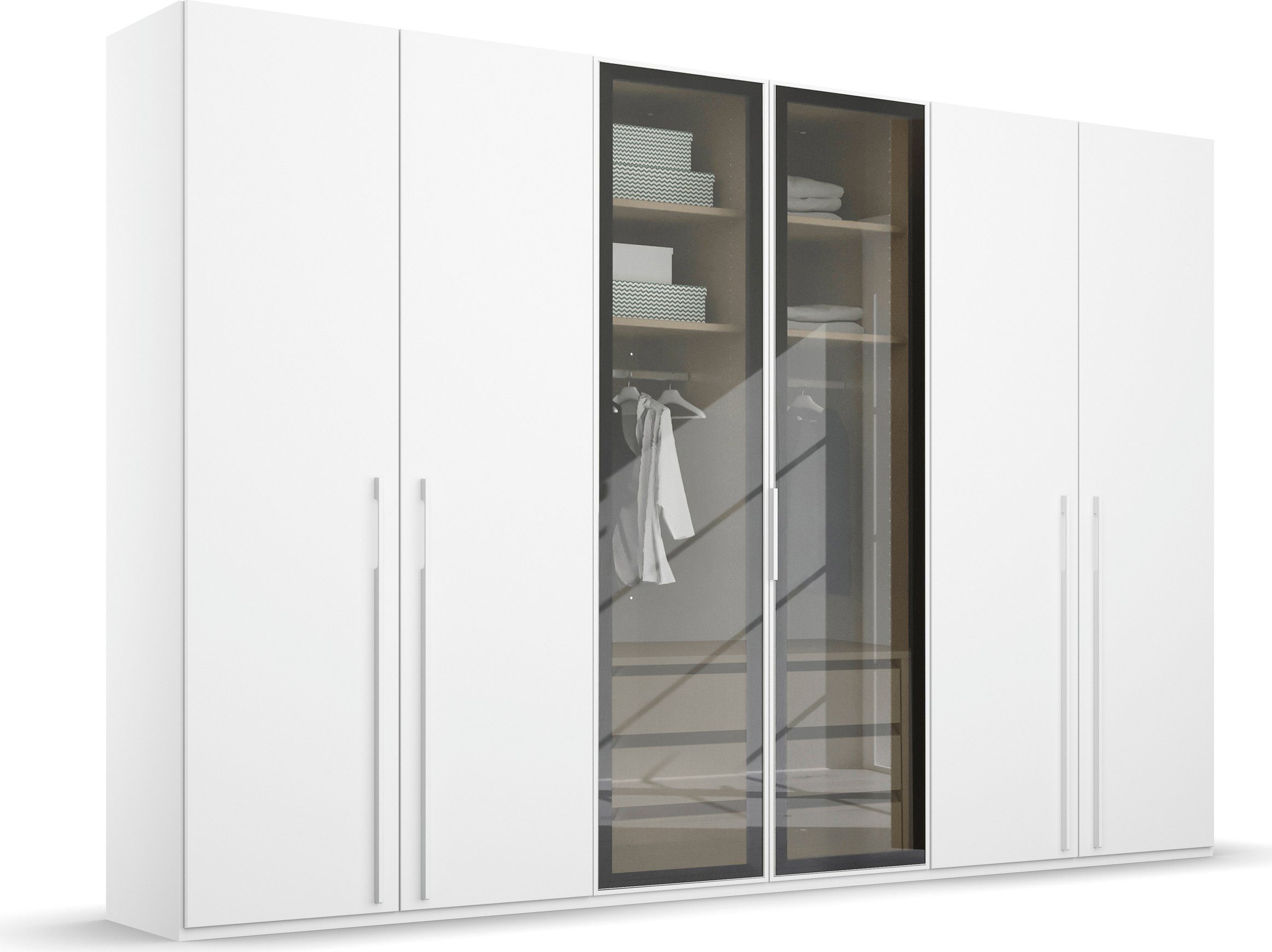 rauch Drehtürenschrank Kleiderschrank Schrank Garderobe SKAT SHINE mit hochwertigem, transparentem Grauglas inkl. umfangreichem Zubehör MADE IN GERMANY