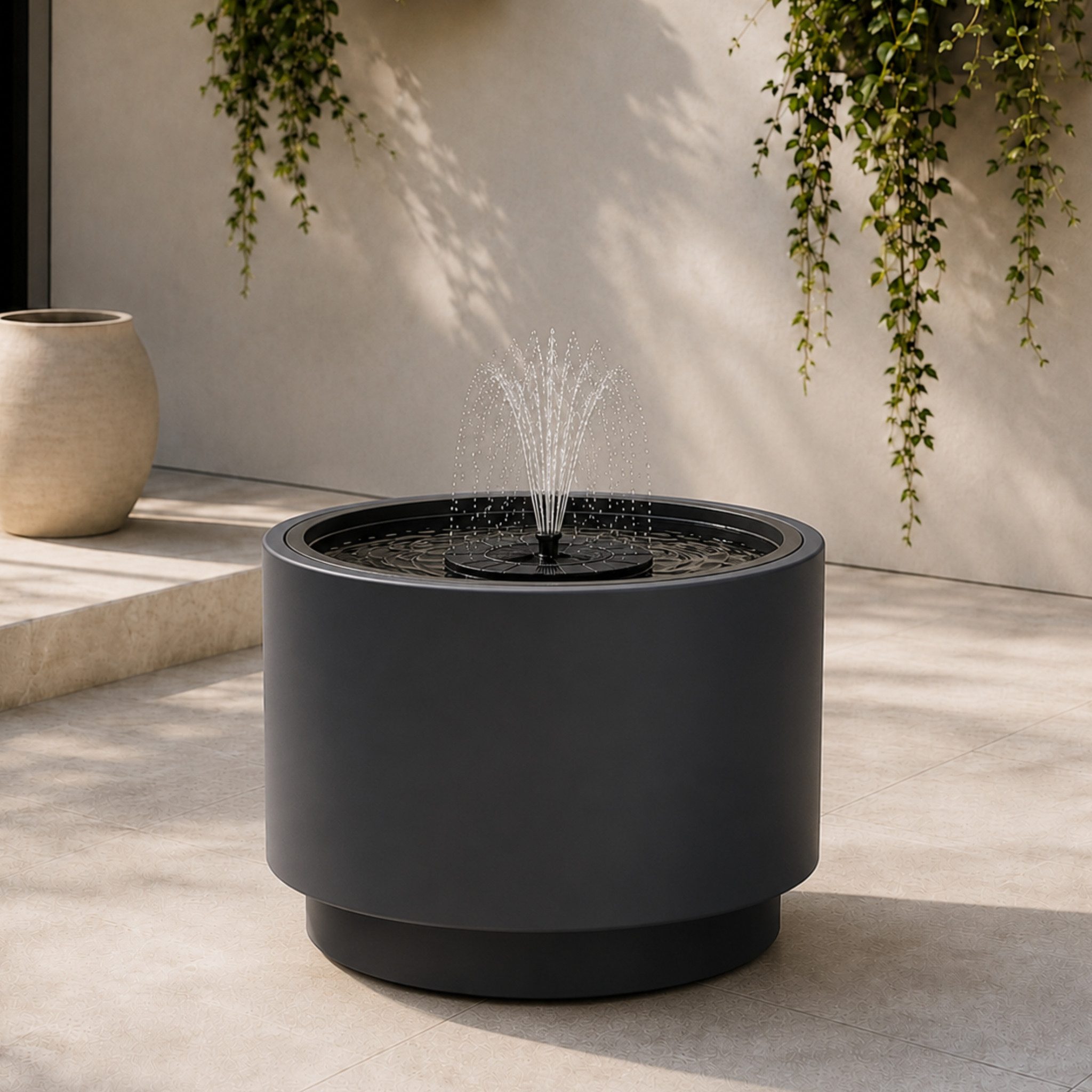 matches21 HOME & HOBBY Wasserspiel Solarbrunnen Outdoor Set mit großer Ø 47x30 cm Schale anthrazit, (2 tlg), Solar-Fontäne Garten Balkon Zierbrunnen Wasserspiel
