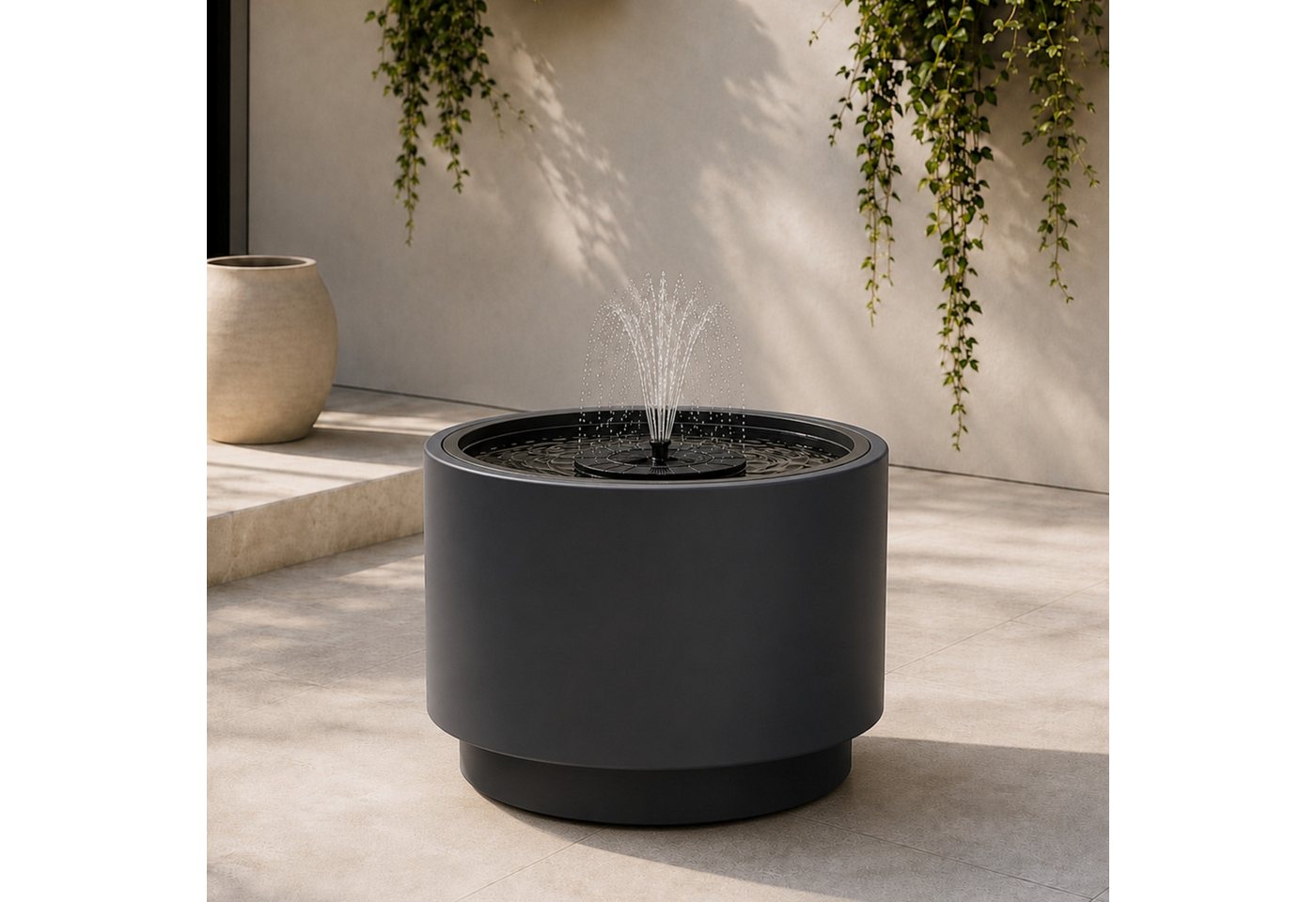 matches21 HOME & HOBBY Wasserspiel Solarbrunnen Outdoor Set mit großer Ø 47x30 cm Schale anthrazit, (2 tlg), Solar-Fontäne Garten Balkon Zierbrunnen Wasserspiel