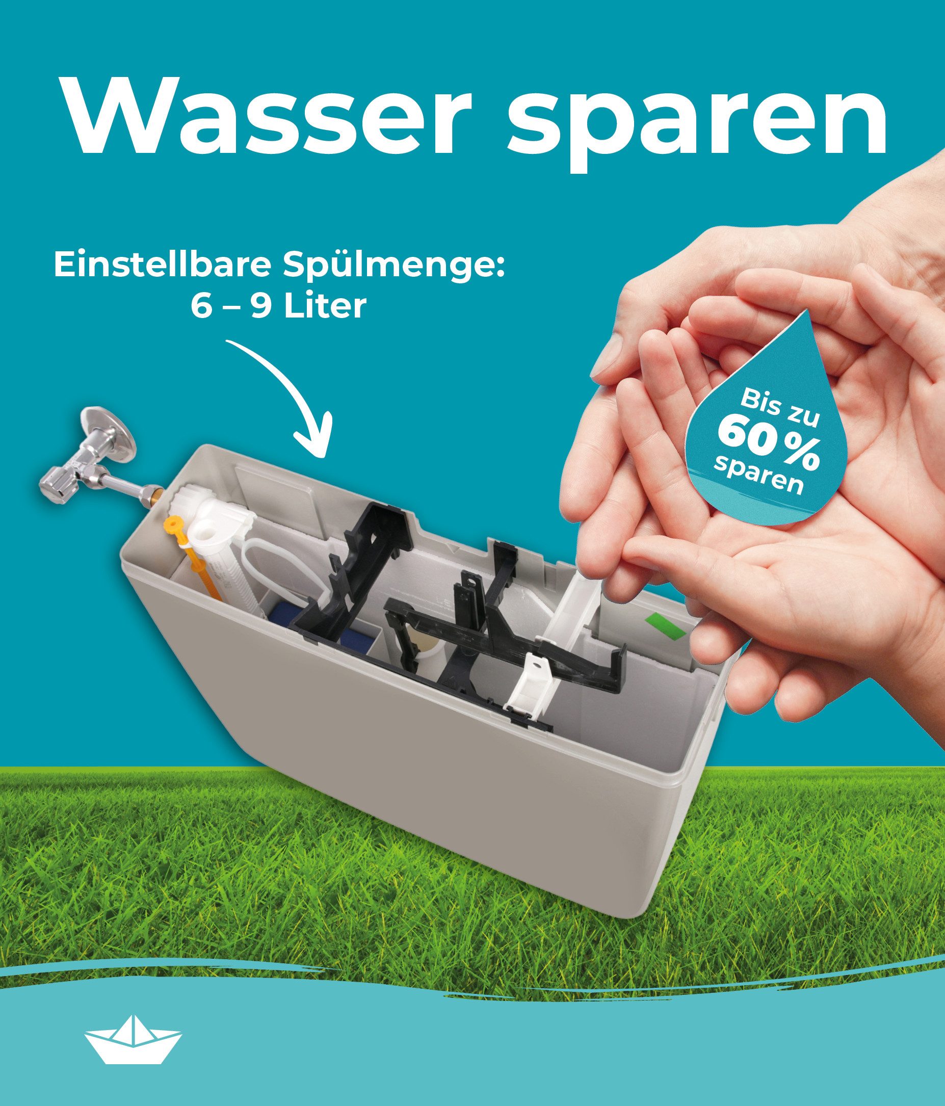 Calmwaters Spülkasten Elements, Komplettset Anschluss links/rechts, Anschluss hinten separat zu kaufen, Aufputz, Spül-Stopp Taste, 29HB2717