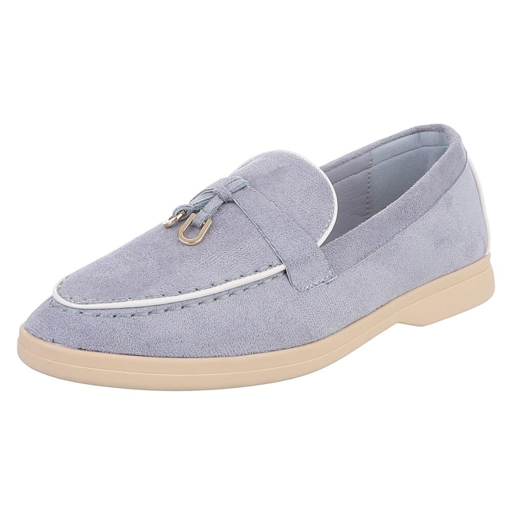 Ital-Design Damen Loafers mit komfortablem Design und eleganten Details Slipper (91116797) Blockabsatz Mokassins in Hellblau