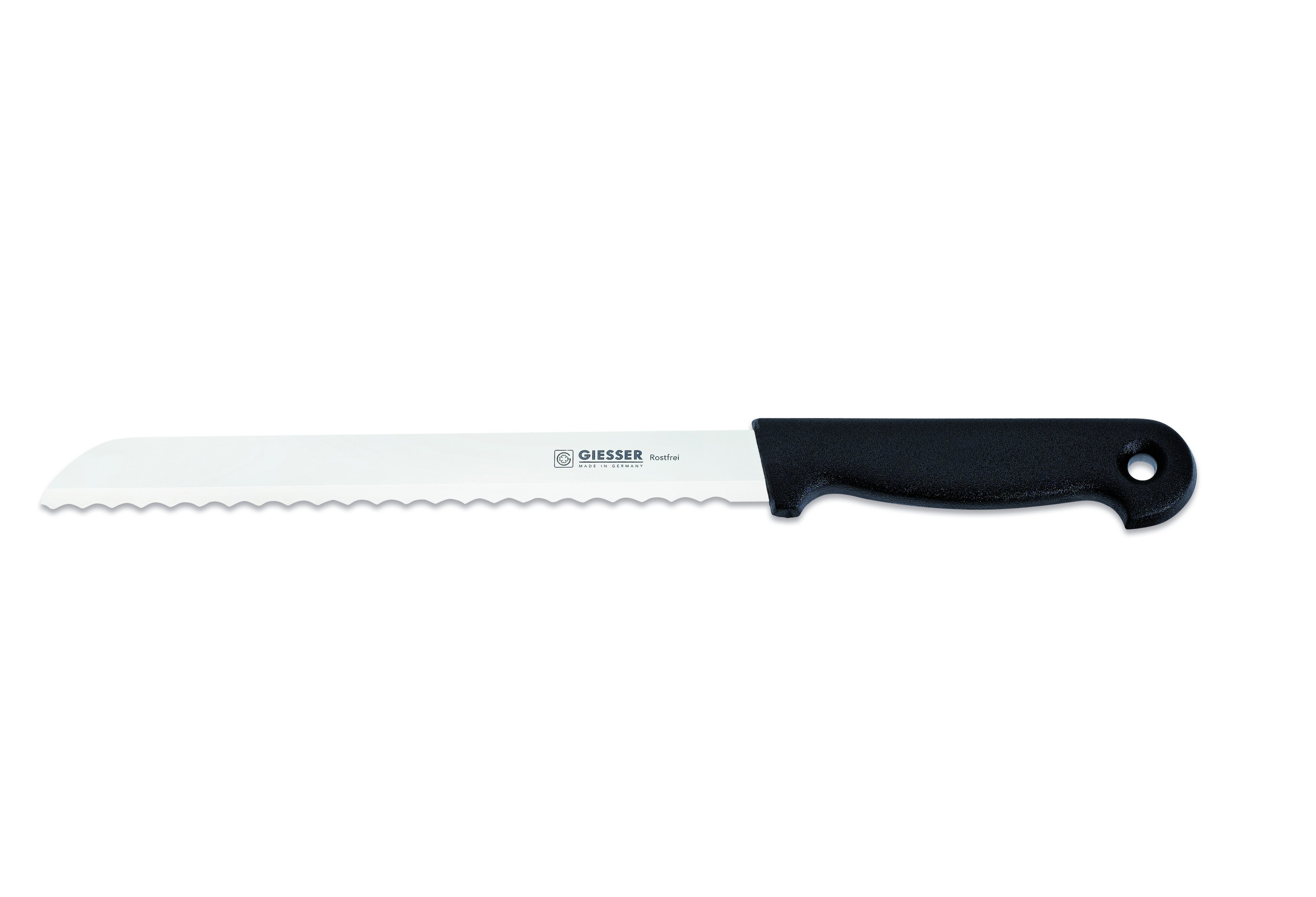 Giesser Messer Brotmesser Konditormesser 8355, Kunststoffgriff, 6 mm Welle, ideal zum Brot schneiden Schwarz