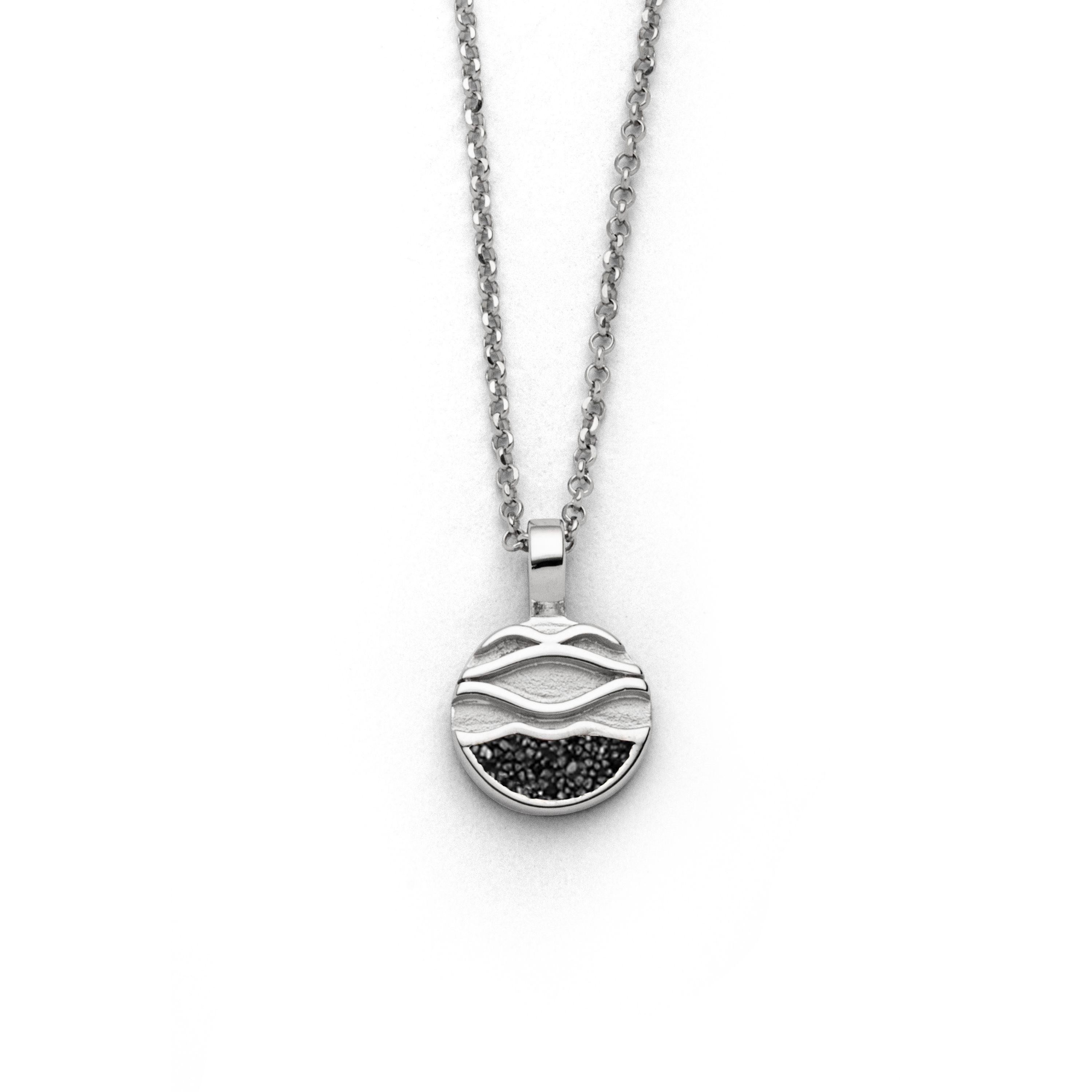DUR Kette mit Anhänger Halskette K2976 Strandwellen 2.0 – 925 Silber mit Lavasand, maritimer Anhänger, 45 cm