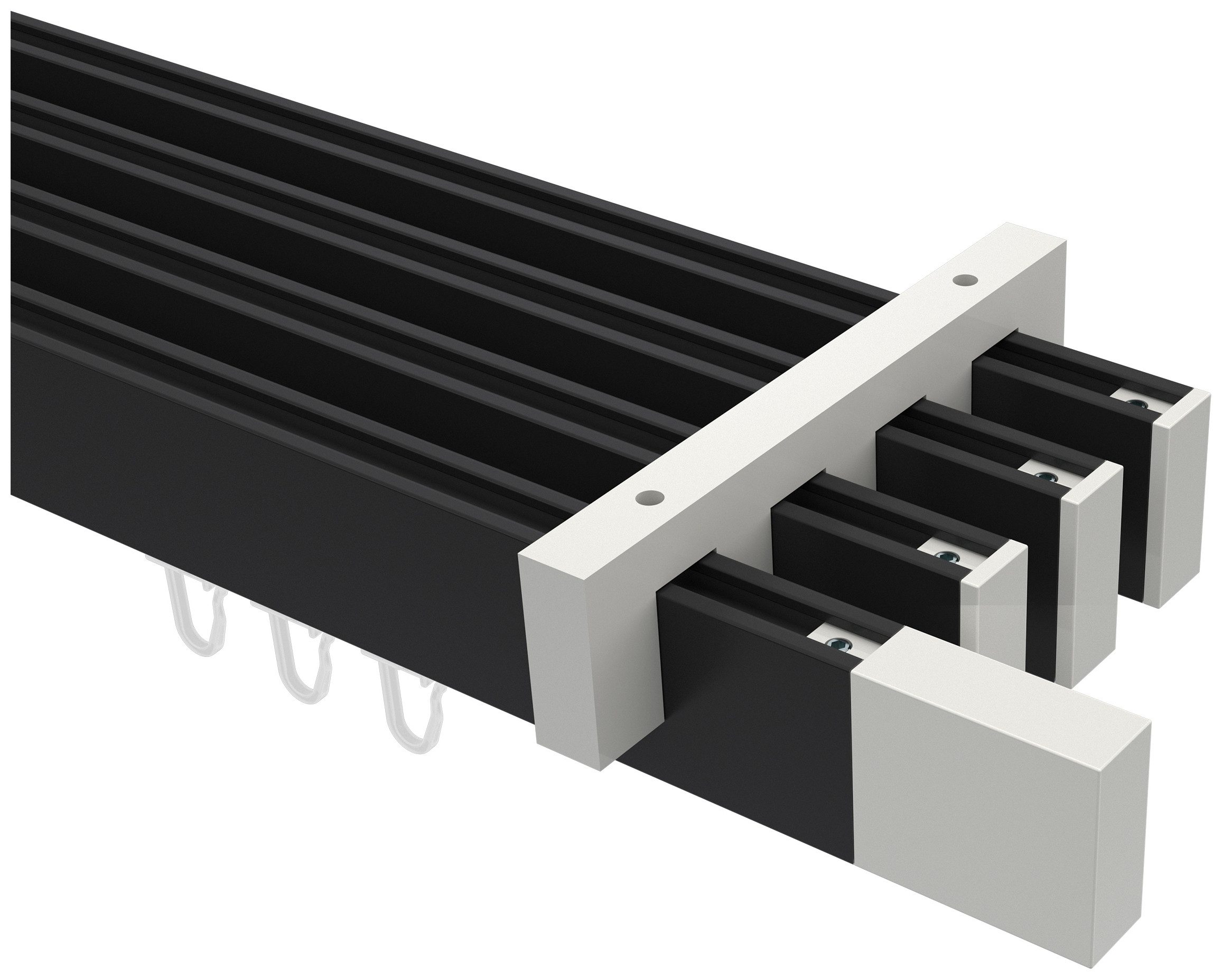 INTERDECO Innenlaufschiene Smartline Lox, 4-läufig, Fixmaß, kürzbar, Deckenmontage, Aluminium, Schwarz / Weiß / Bicolor, 14x35