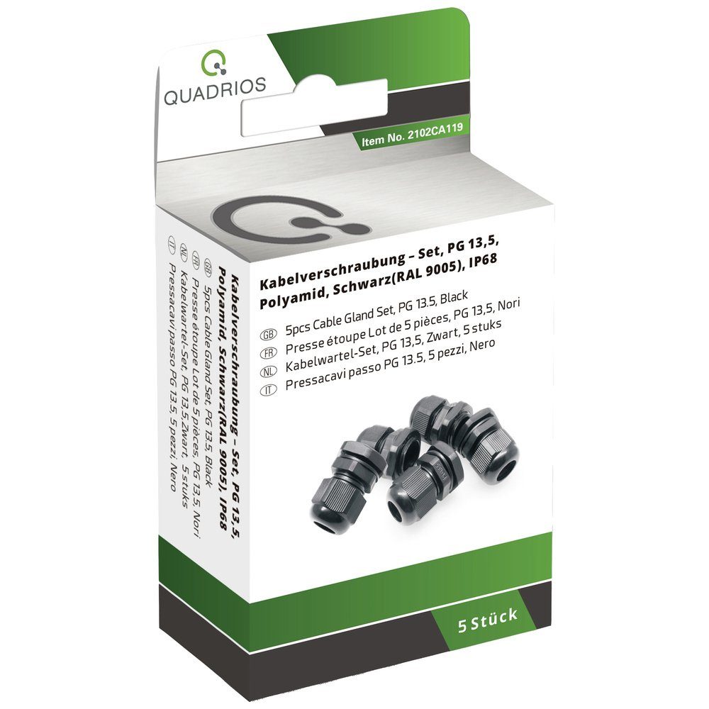 Kabelverbinder-Sortiment Quadrios 2102CA119 Kabelverschraubung Sortiment PG13.5 PA66 Schwarz