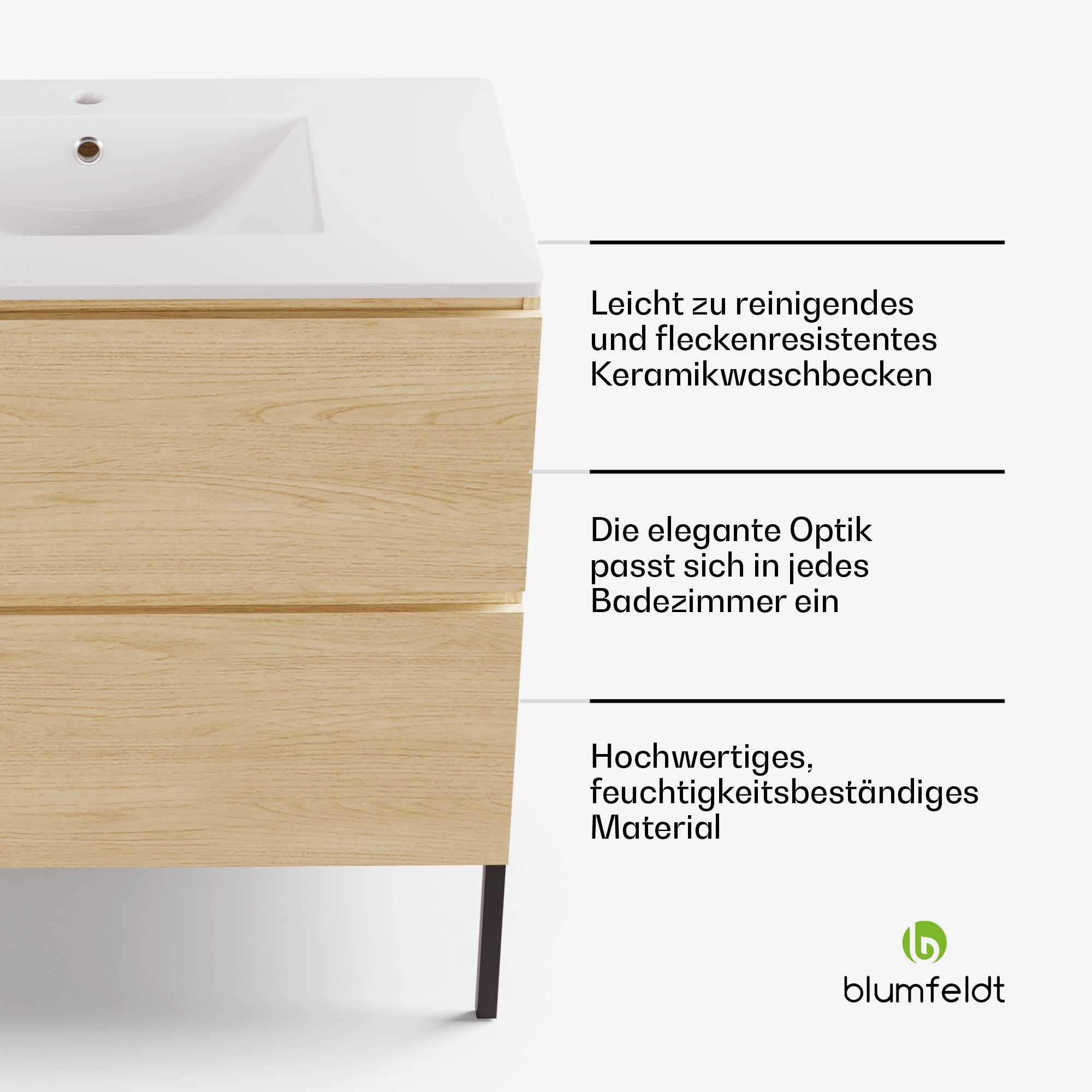 Blumfeldt Johnstone bathroom cabinet with feet, 80cm, washbasin with cabinet, vanity unit set