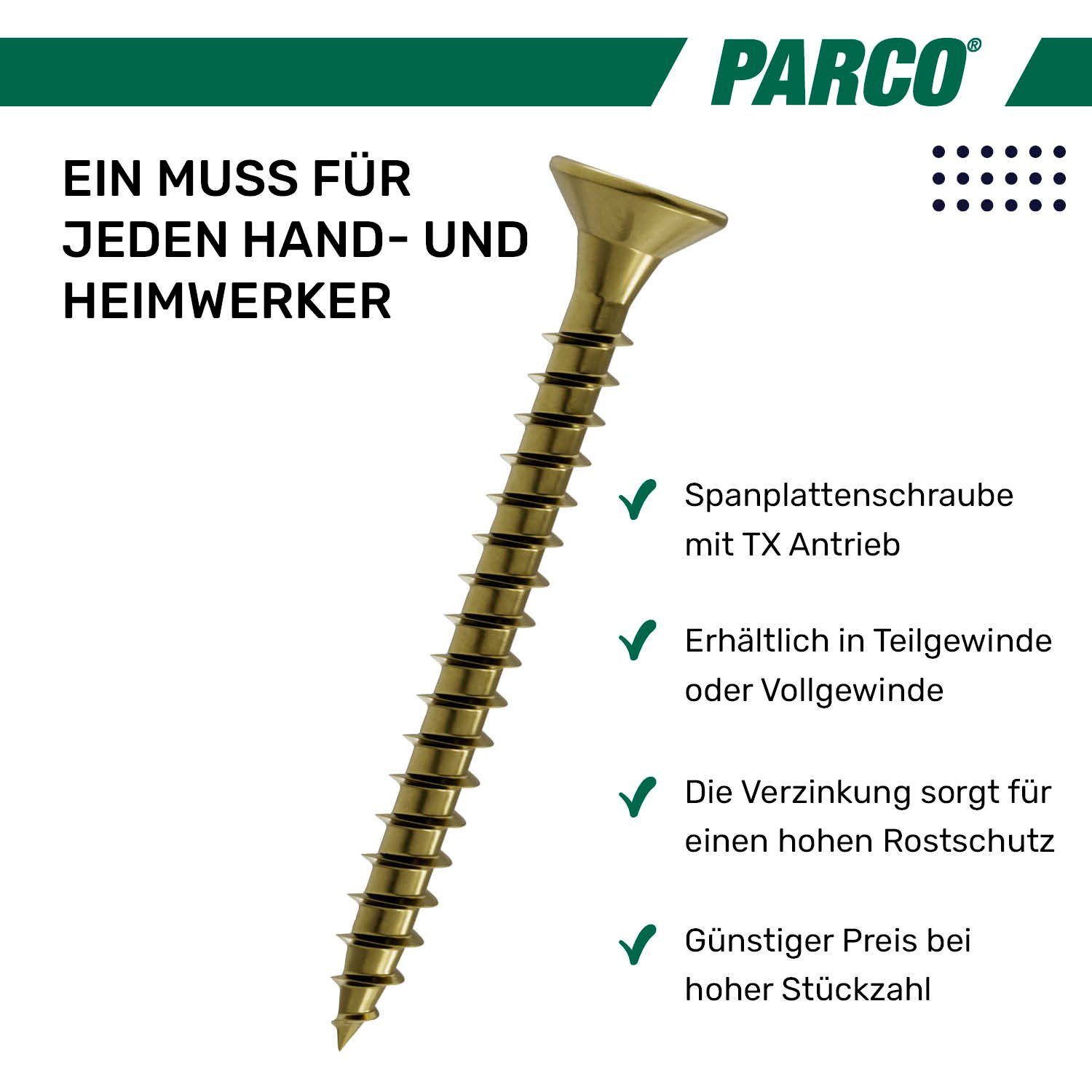 PARCO Spanplattenschraube Senkkopf Torx Verzinkt, Spanplattenschrauben, Deutsche Qualität