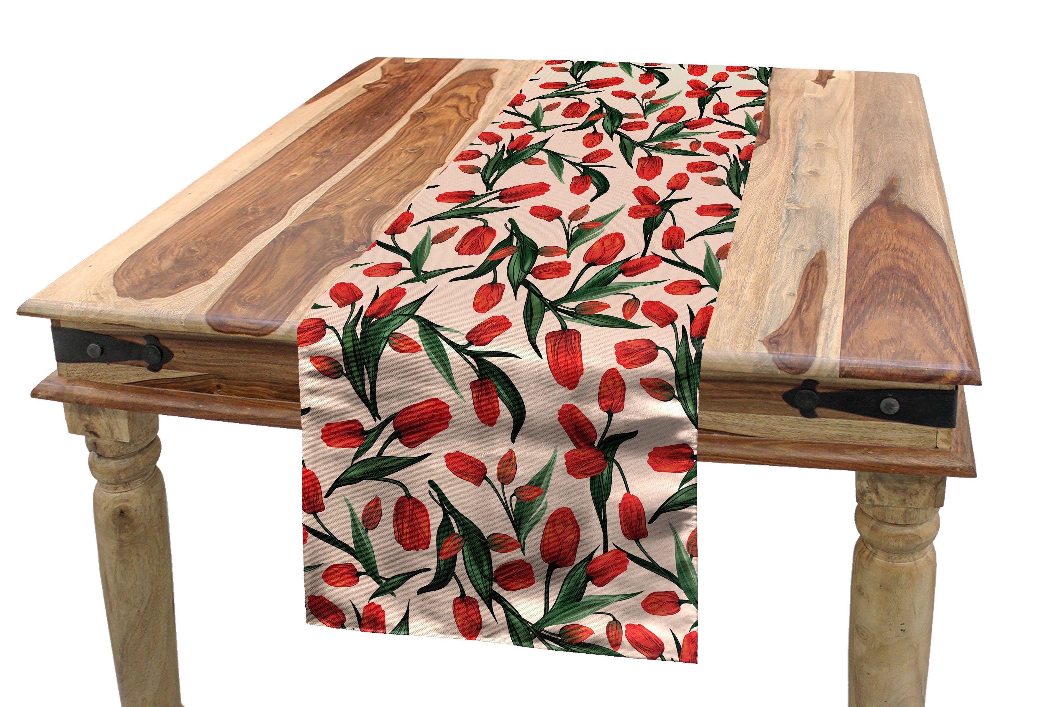 Abakuhaus Tischläufer Esszimmer Küche Rechteckiger Dekorativer Tischläufer, Bunt Tulpen und Blätter Bild