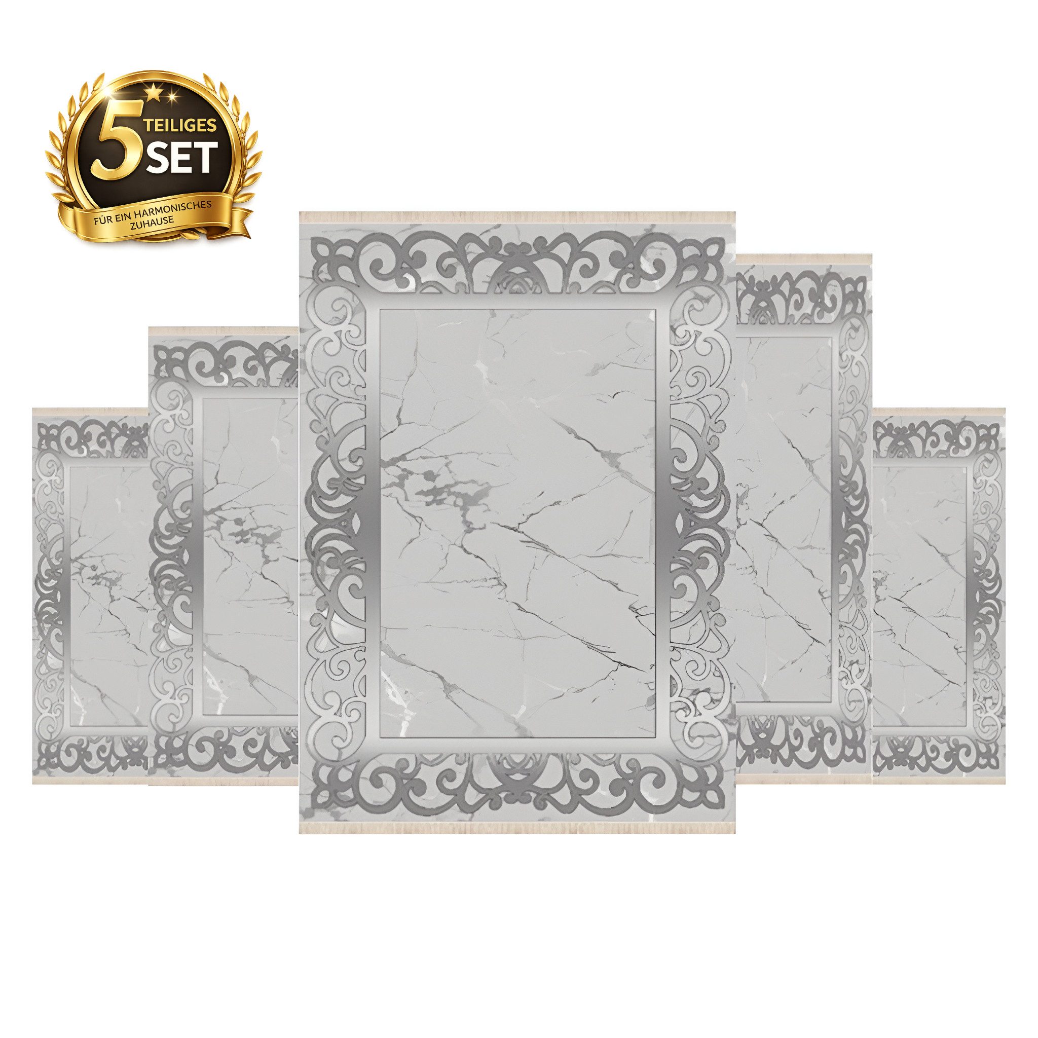 ROLFNERS Teppich Kurzflor Wohnzimmer Läufer Set 80x150cm,80x200cm,120x180cm,160x230cm, Kurzflor, (5-tlg), 100% Polyester, Rutschfest