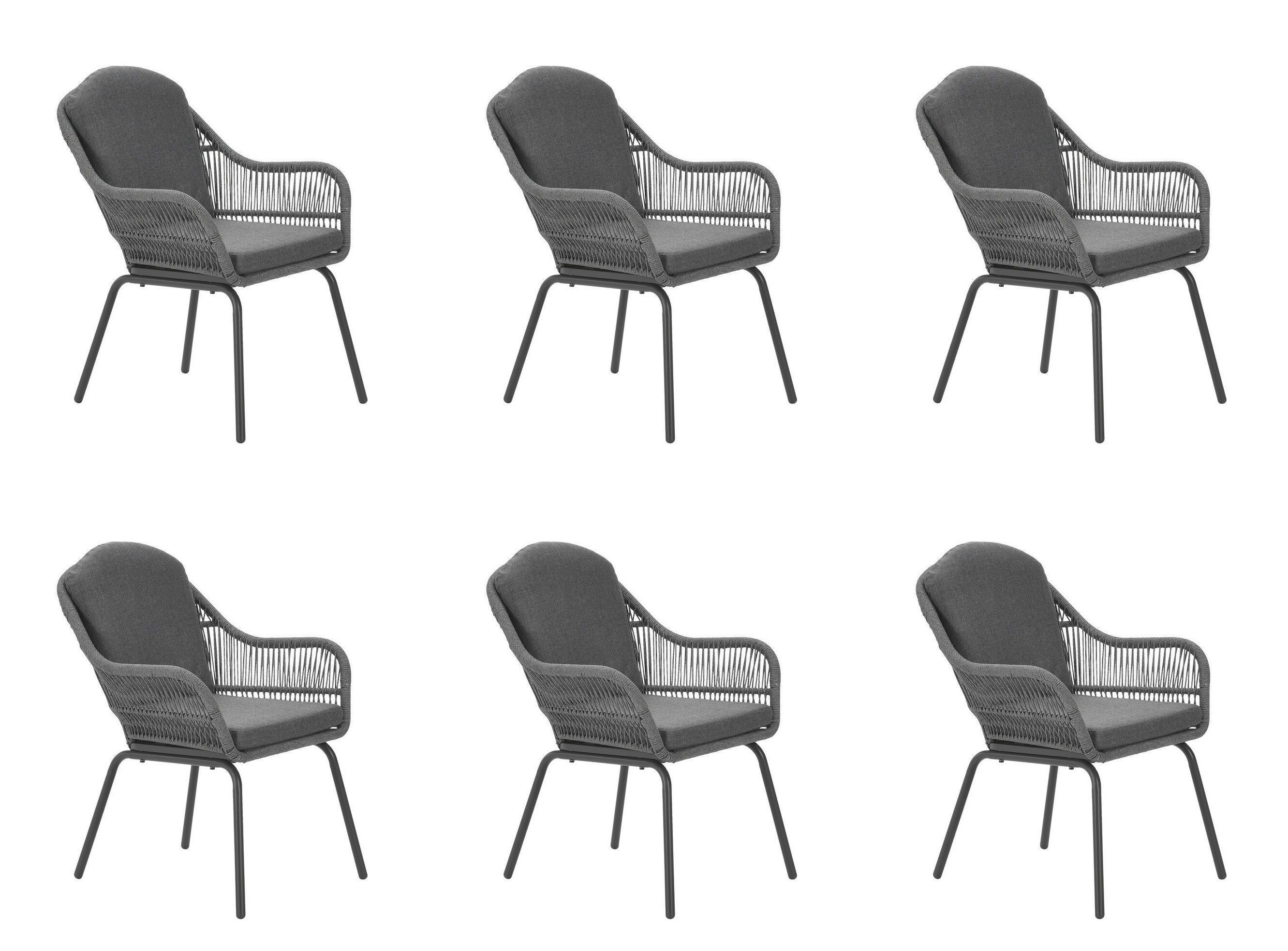 Gartenstuhl 6er Set Triton grau Diningsessel Terrassenstuhl Alu Rope