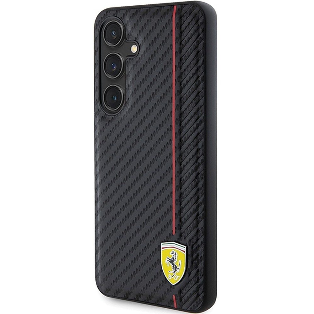 Ferrari Handyhülle Carbon Streifen Cover, Carbon-Optik, Kontraststreifen, Metall-Logo, Kameraschutz