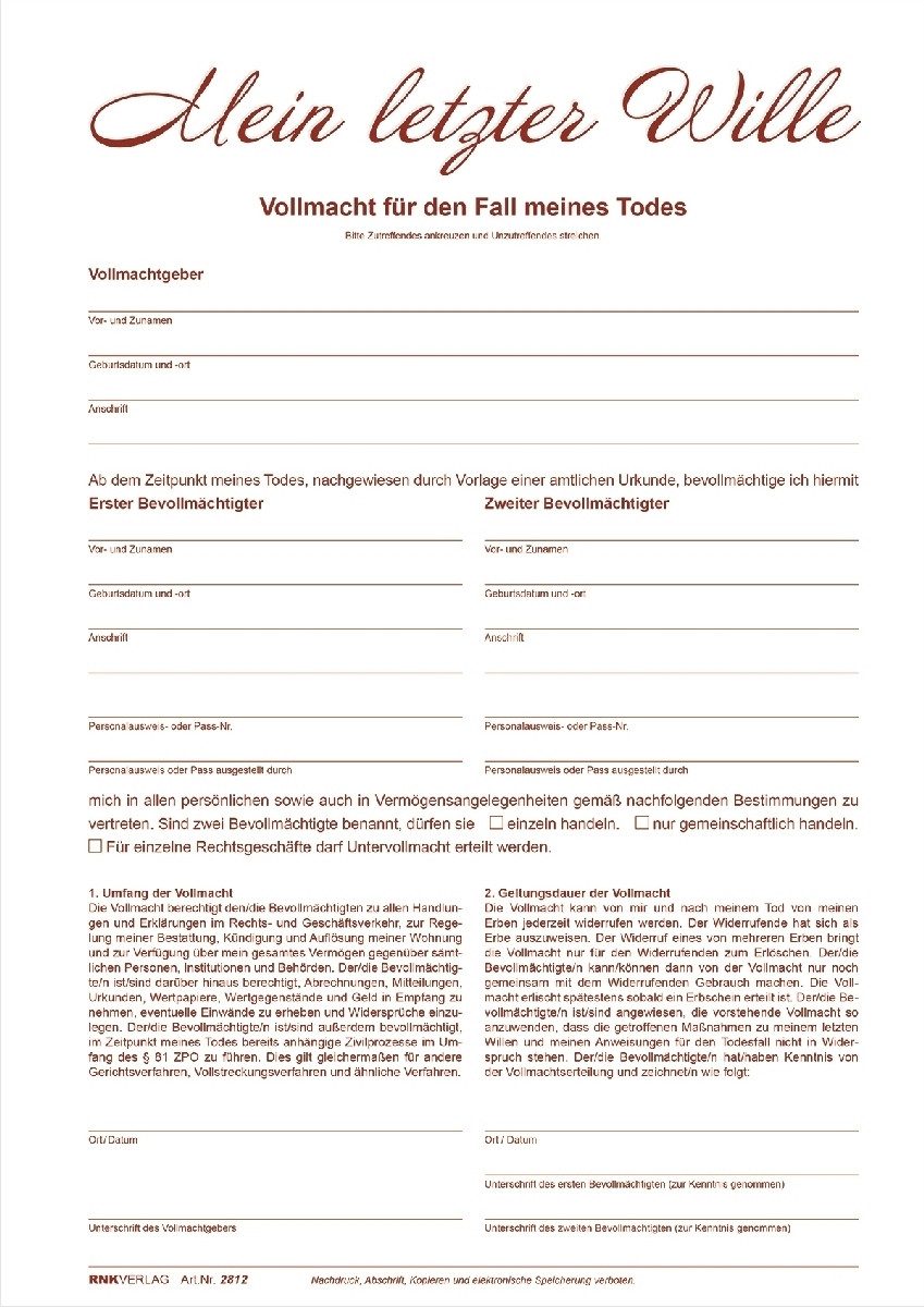 Formularblock Mappe 'Mein letzter Wille' A4 weinrot.