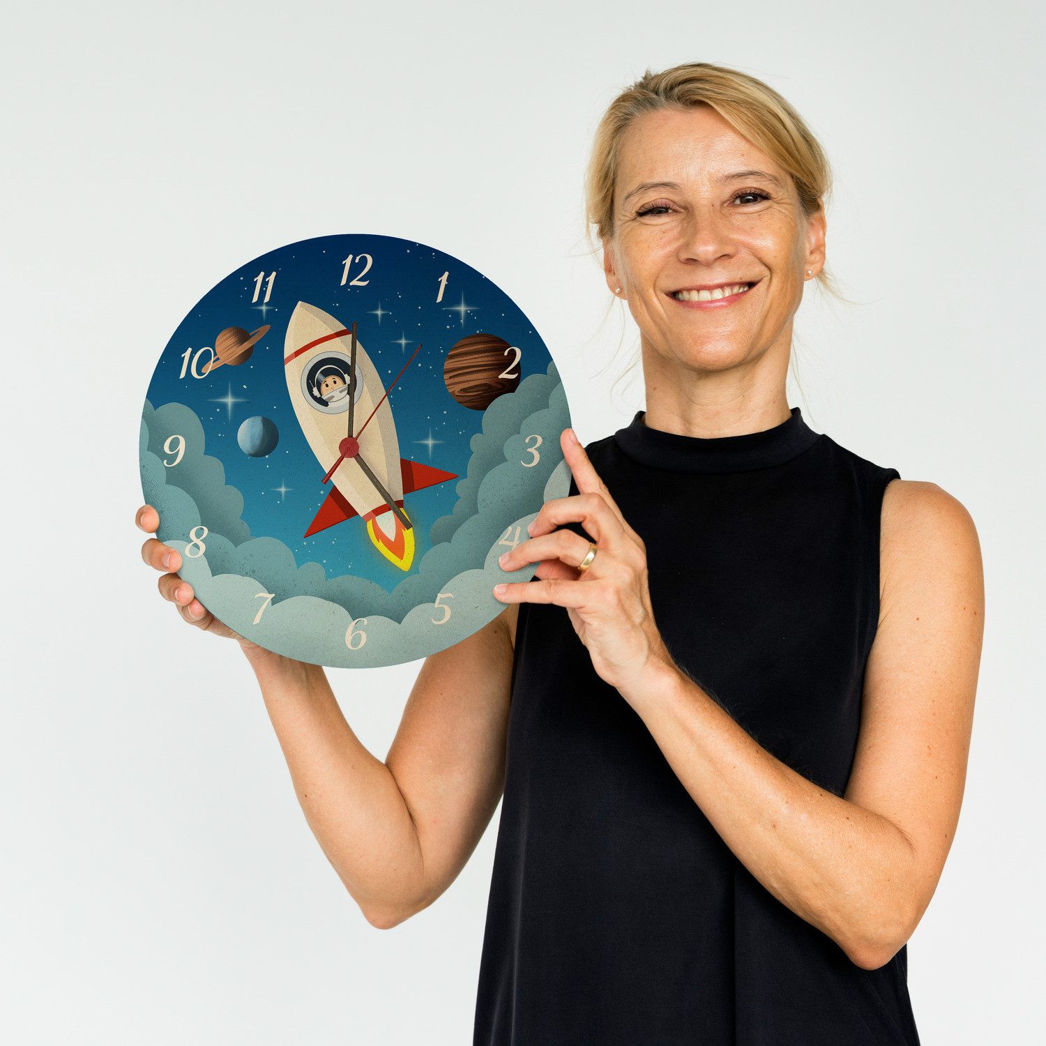 speecheese Wanduhr Rakete im Weltall Wanduhr günstig online kaufen