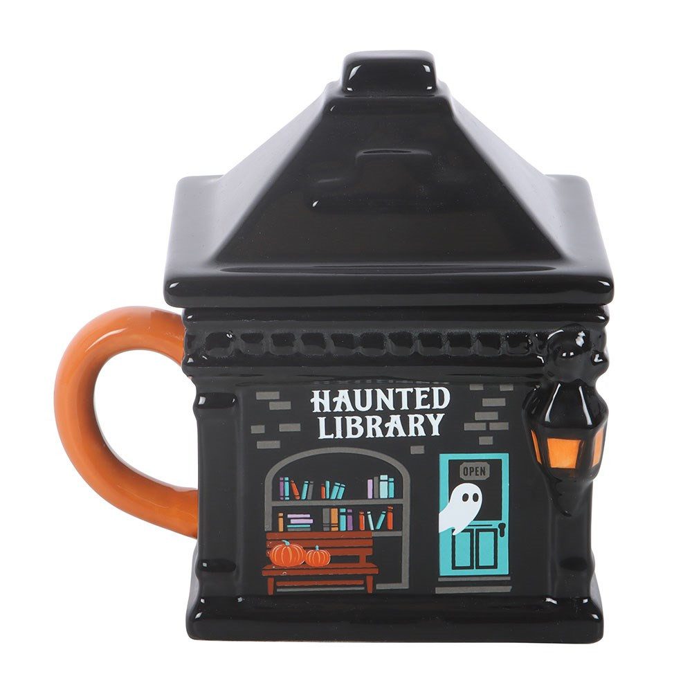 Something Different Tasse Haunted Library Keramik Tasse mit Deckel Geister Becher Bibliothek
