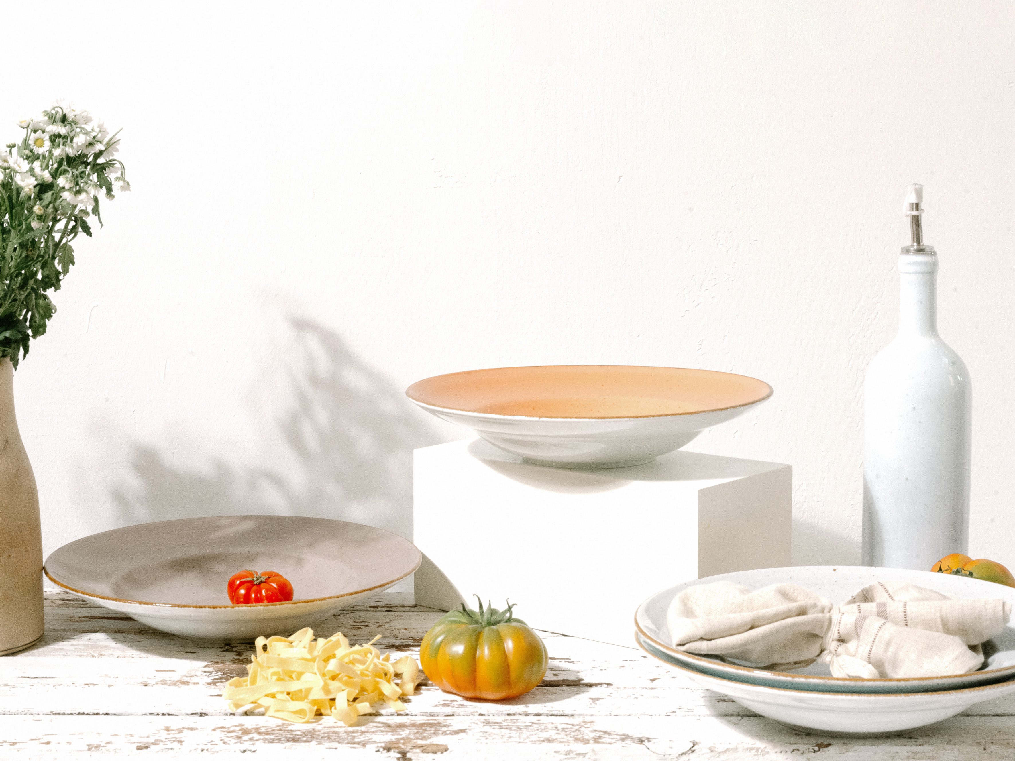 CreaTable Pastateller Essteller VINTAGE NATURE, (4 St), Teller Set für 4 Personen, Porzellan