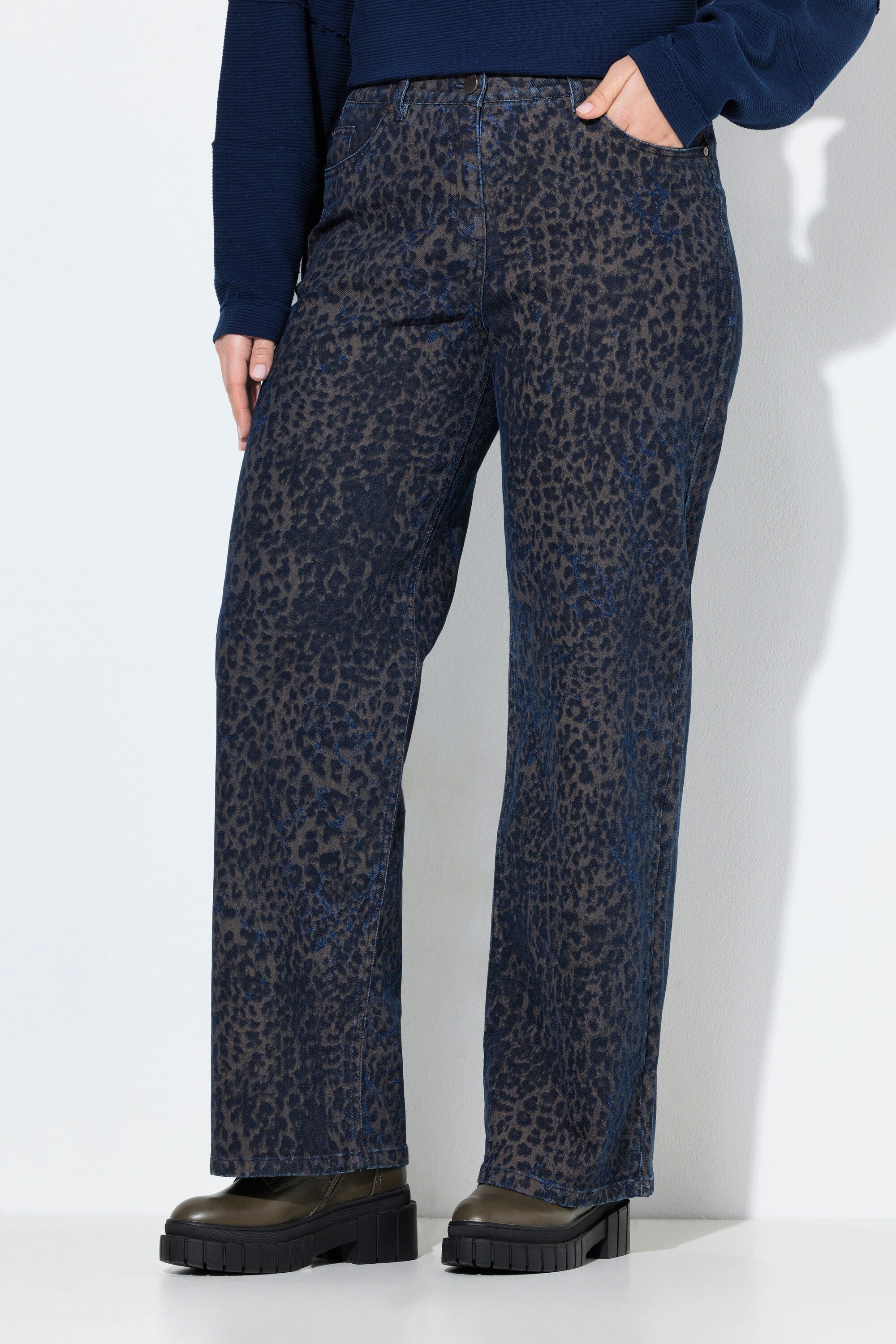 Ulla Popken Regular-fit-Jeans Jeans Mary Leomuster weites Bein Komfortbund