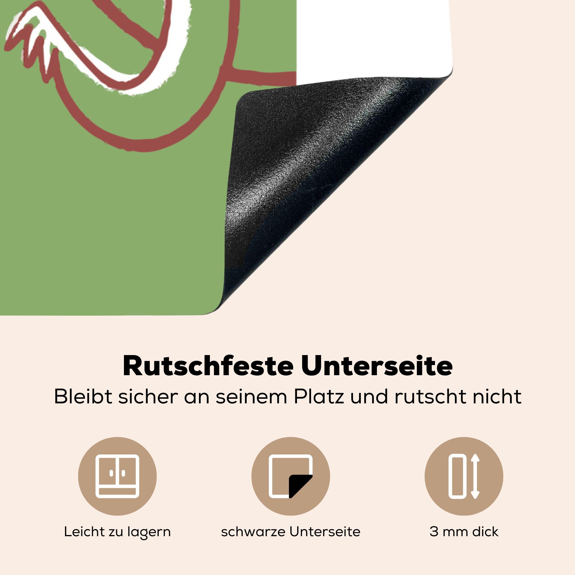 tlg), Kinder, Grün küche - - für Kinder - Herdblende-/Abdeckplatte - (1 Tiere Dinosaurier - MuchoWow cm, Ceranfeldabdeckung, 78x78 Arbeitsplatte Zeichnung Vinyl,