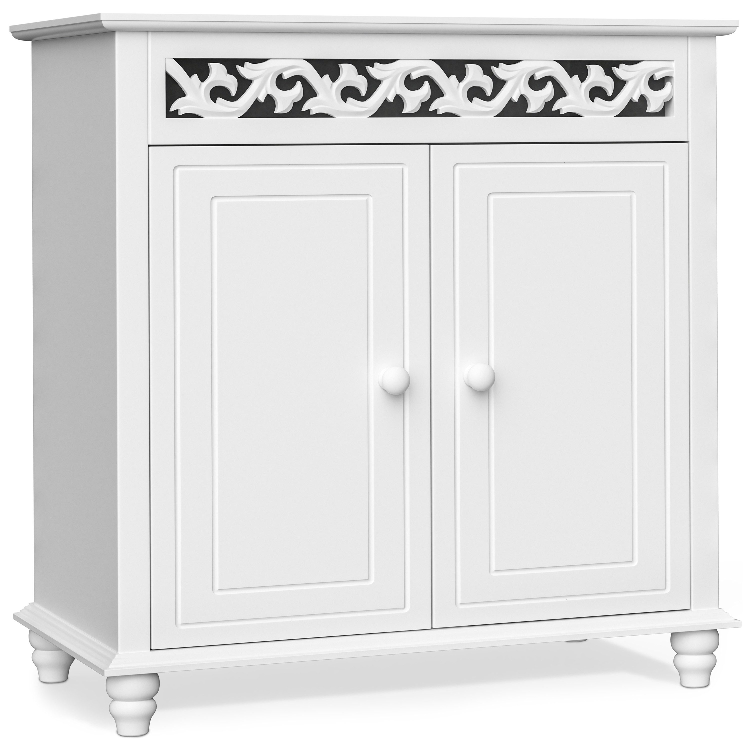 Casaria Kommode Jersey, Landhausstil Weiß Holz Vintage Schrank Verzierung Sideboard 76x65x35cm