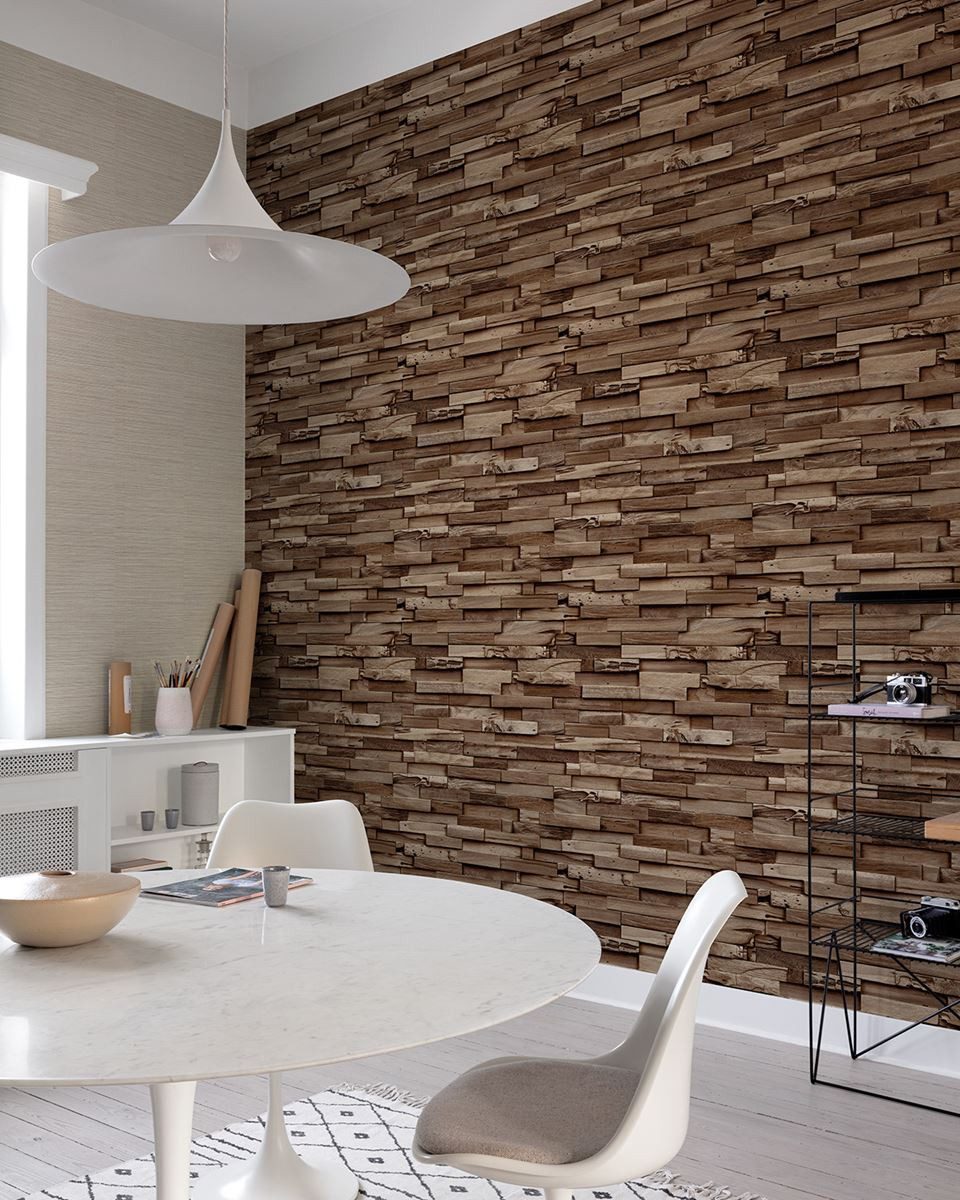 Grandeco Tapete Vliestapete Grandeco 3D-Holzstapel-Tapete Beige A64003