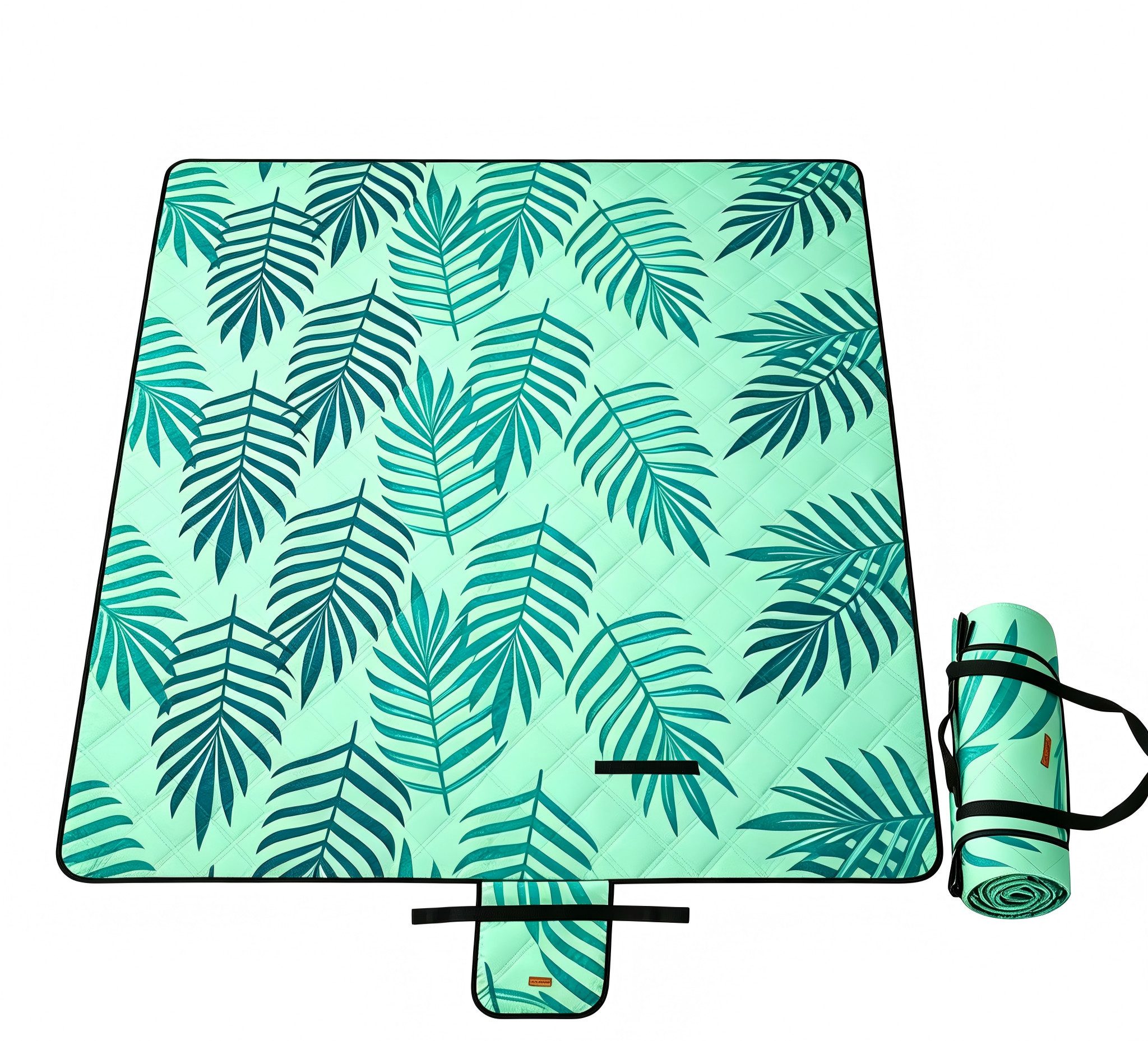 Picknickdecke 200 x 200 cm, groß, Campingdecke, für Park, Garten, Strand, SONGMICS, wasserdicht, maschinenwaschbar, faltbar, grün mit tropischem Farn