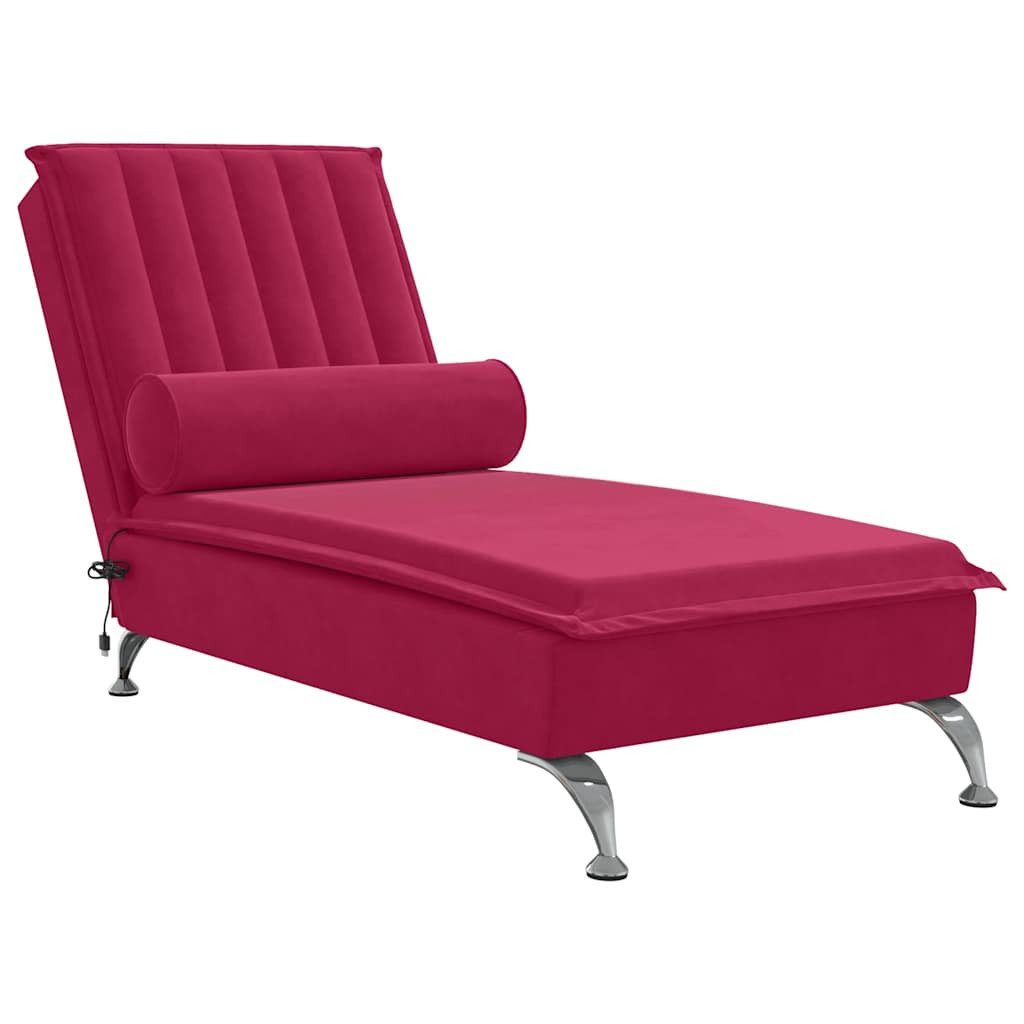 vidaXL Chaiselongue Massage-Chaiselongue mit Nackenrolle Weinrot Samt, 1 Teile