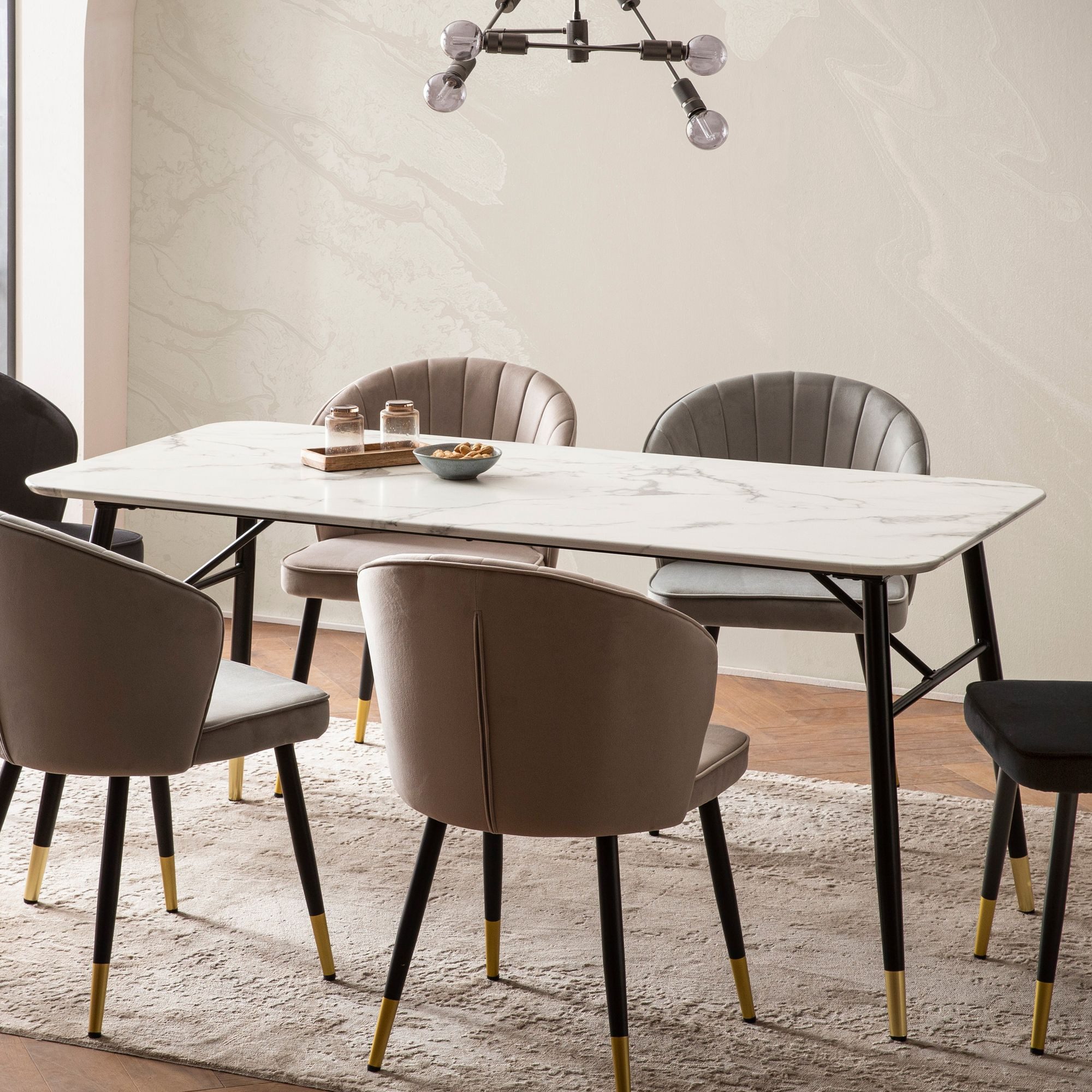 FINEBUY Esstisch FB60645 Esszimmertisch Marmor Optik Weiß Küchentisch Tisch Esszimmer (Küchentisch Modern, 140x80x76 cm Marmor Optik Weiß), Speisetisch Esszimmer, Esszimmertisch Metallbeine