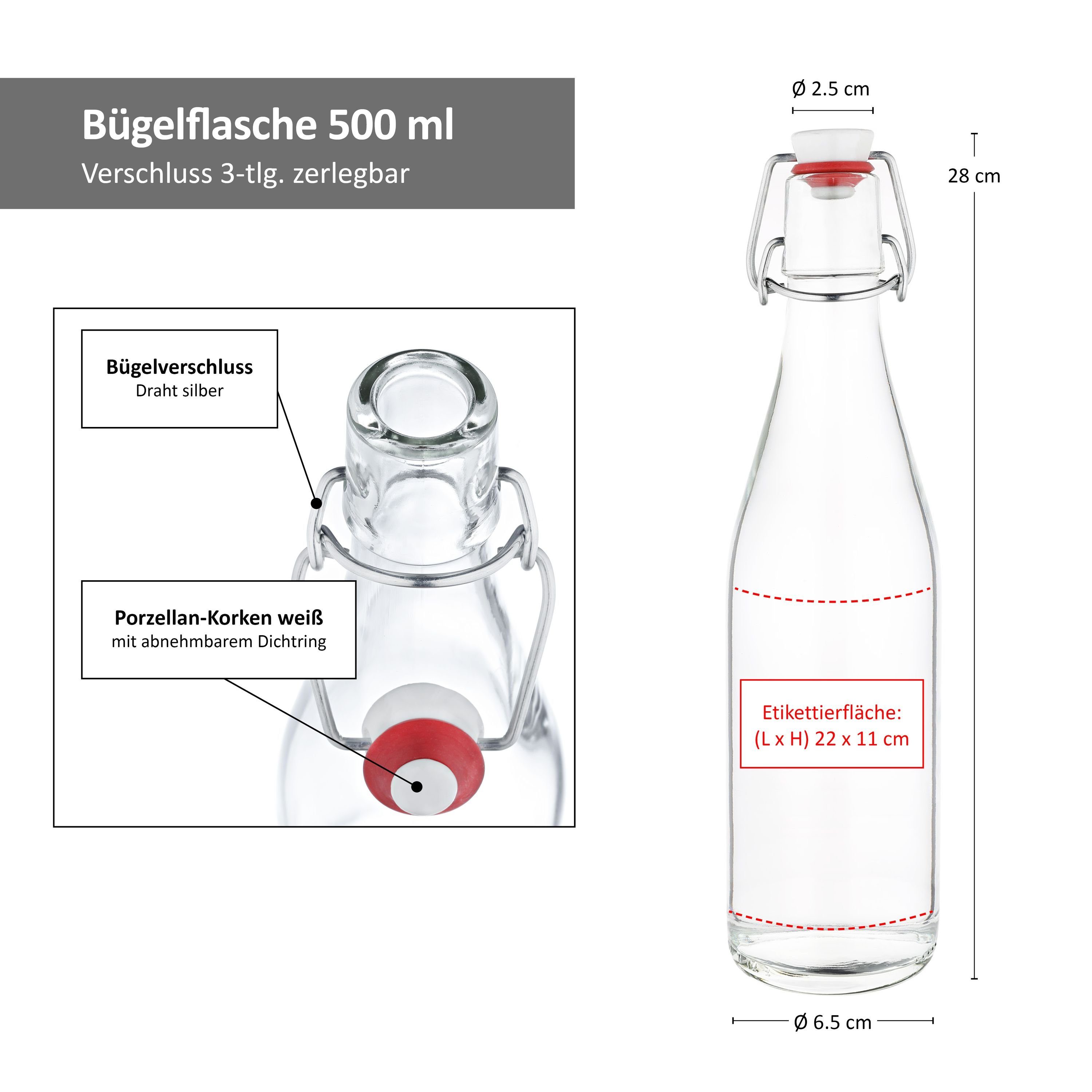 - Bügelverschluss Bügelflasche Set Glas 6er Vorratsglas Anton ml MamboCat + Glasflasche, 500