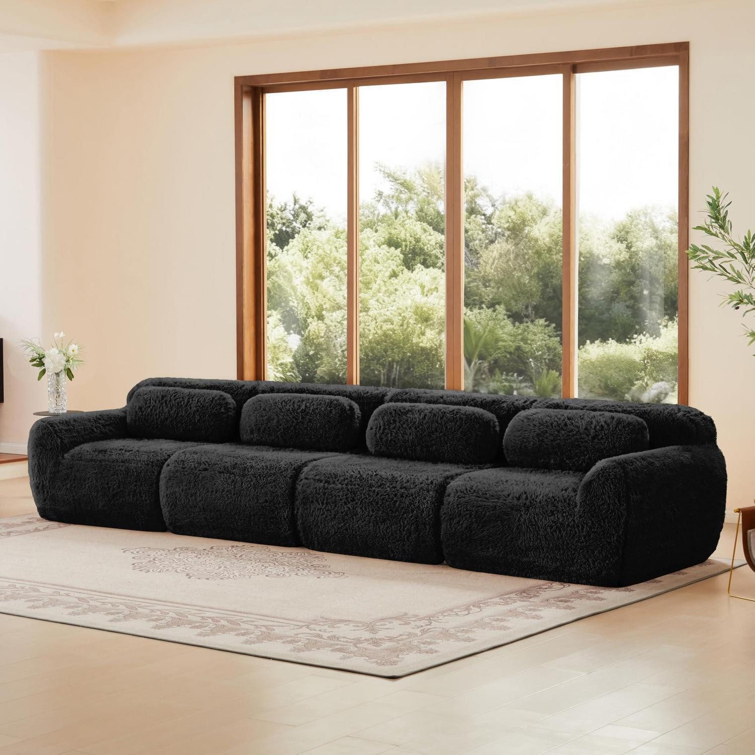 LuxusKollektion 4-Sitzer 4-Sitzer Sofa Kissen montagefrei modular Schwarz 4-Sitzer Sofa