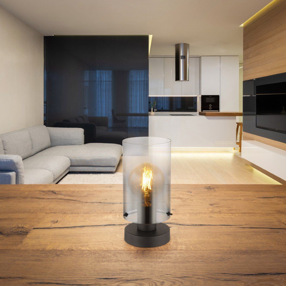 aus Wohnzimmer, Rauchglas, Licht, Sambour, Leuchtmittel, Industrial-Style, atmosphärisches Tischleuchte Globo E27 ohne