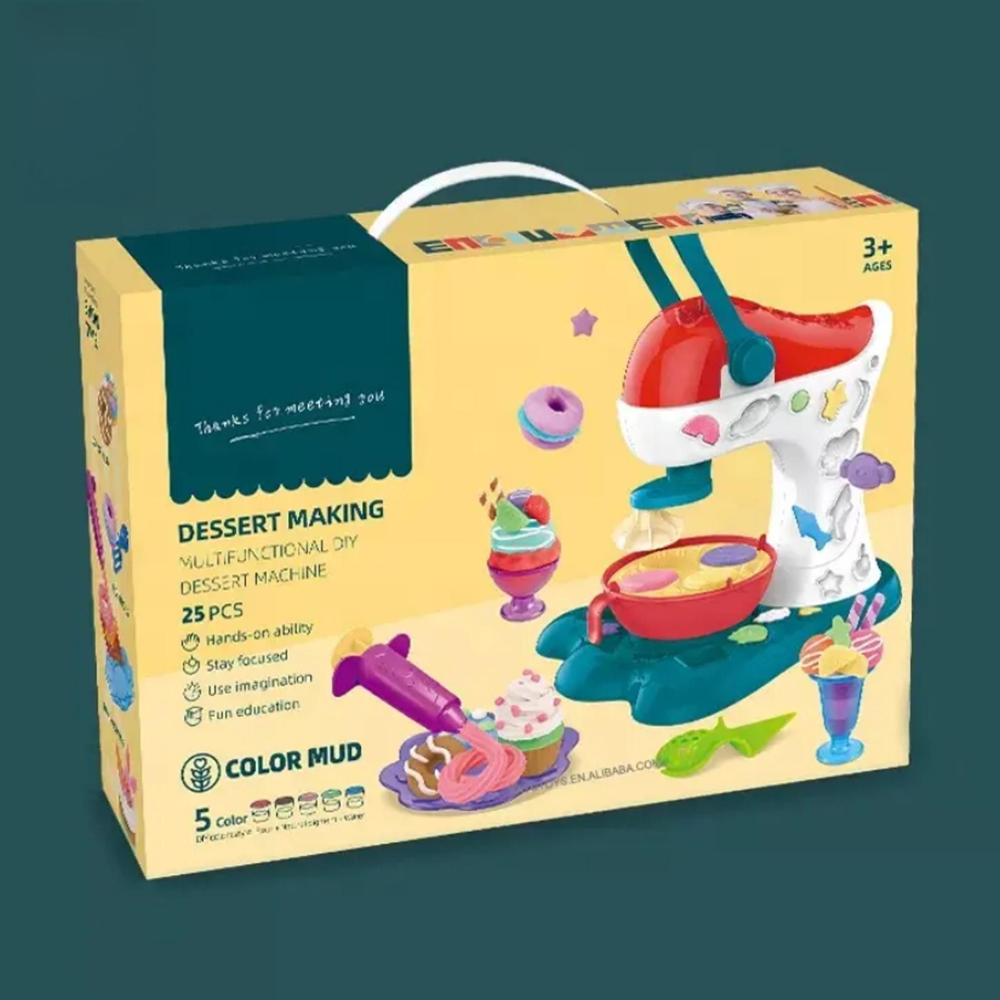 Realb2b Knete Kreatives Dessert-Spielzeug mit Eismaschine & Modelliermasse (Kreativ- und Rollenspiel-Set für Kinderküchen & Fantasiespiele, Komplettes Dessert-Spielset mit Modelliermasse und Zubehör), Kreatives Dessert-Spielzeug mit Modelliermasse und Eismaschine