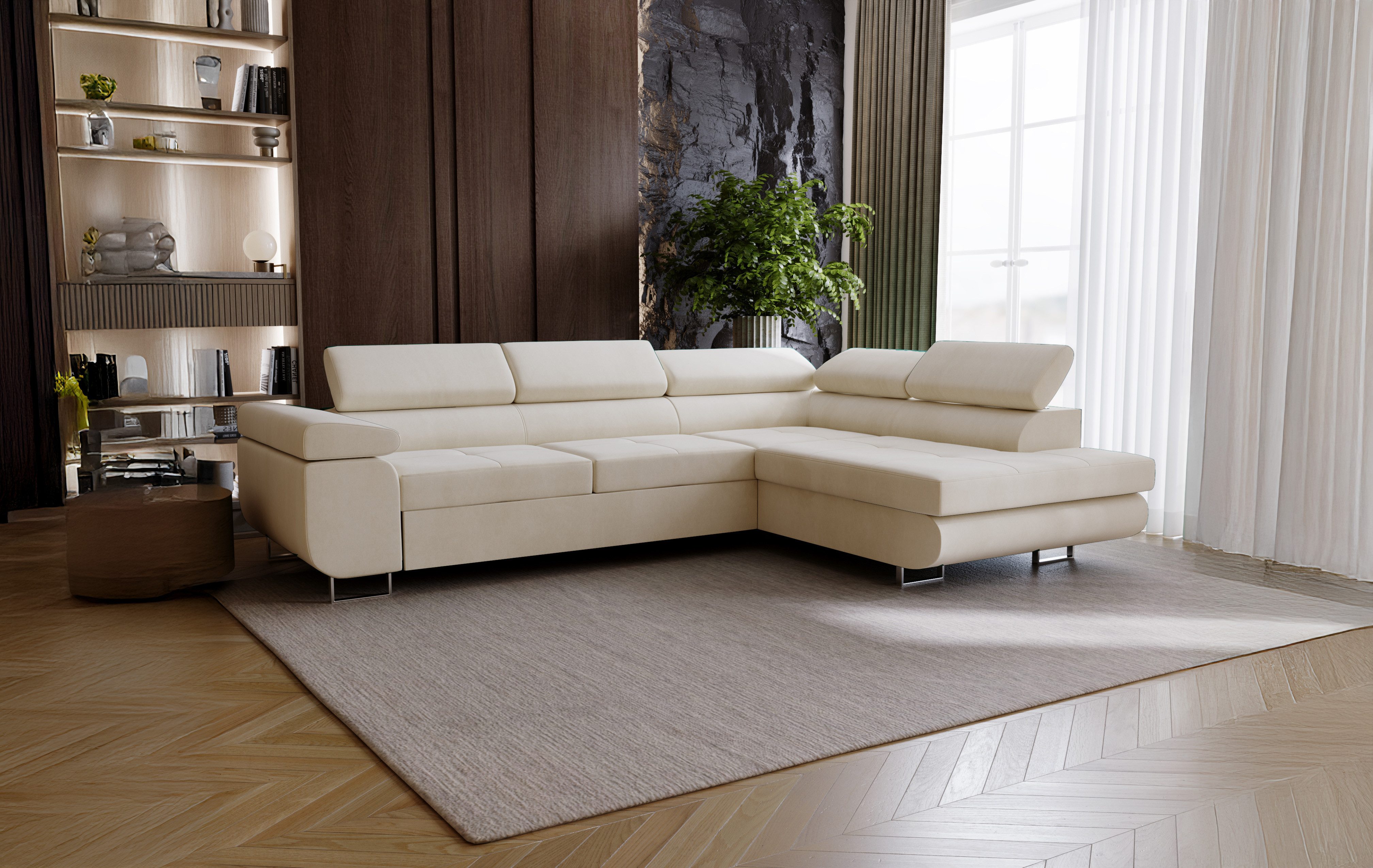 Goldstoff Ecksofa mit Schlaffunktion - Designersofa, Sofa mit Bettfunktion günstig online kaufen