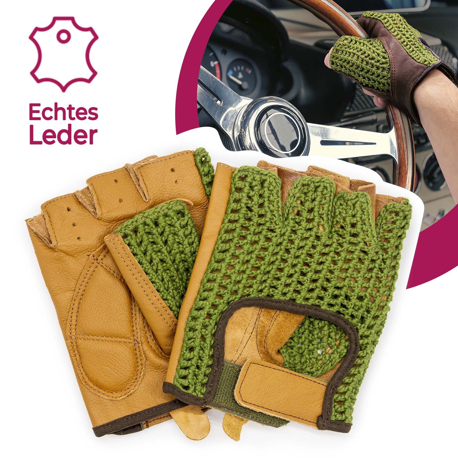 Adapter Universe Lederhandschuhe Autofahrer Handschuhe Retro Vintage Leder Fingerlose Fahrerhandschuhe