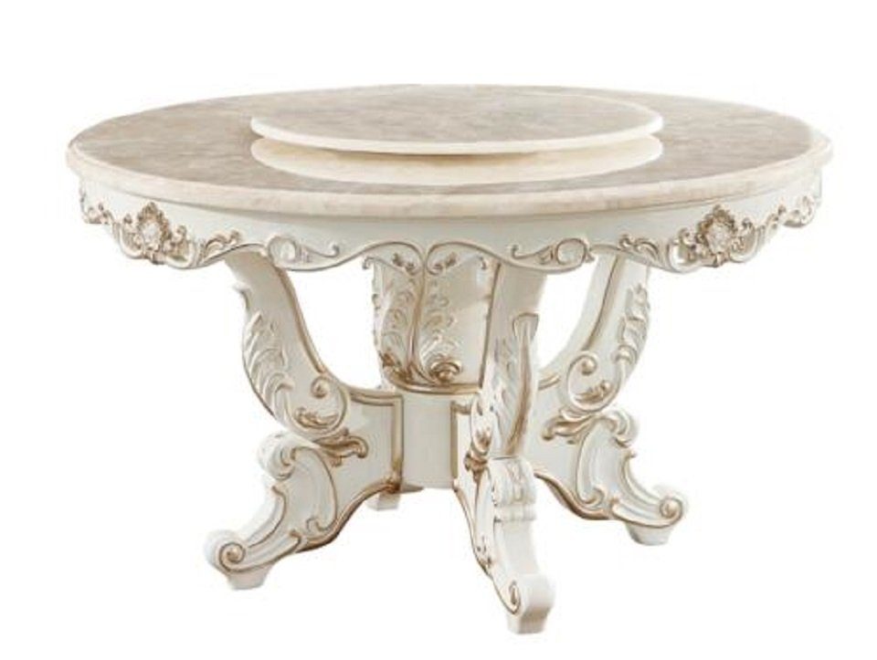 JVmoebel Esstisch Rund Esstisch Weiß Klassische Luxus Holz Tische Elegantes Design (Esstisch), Holzschnitzerei