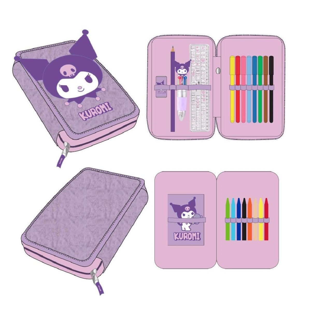 Hello Kitty Federmäppchen Kuromi für Kinder Schüleretui mit Zubehör 2 Fächer, (1-tlg)